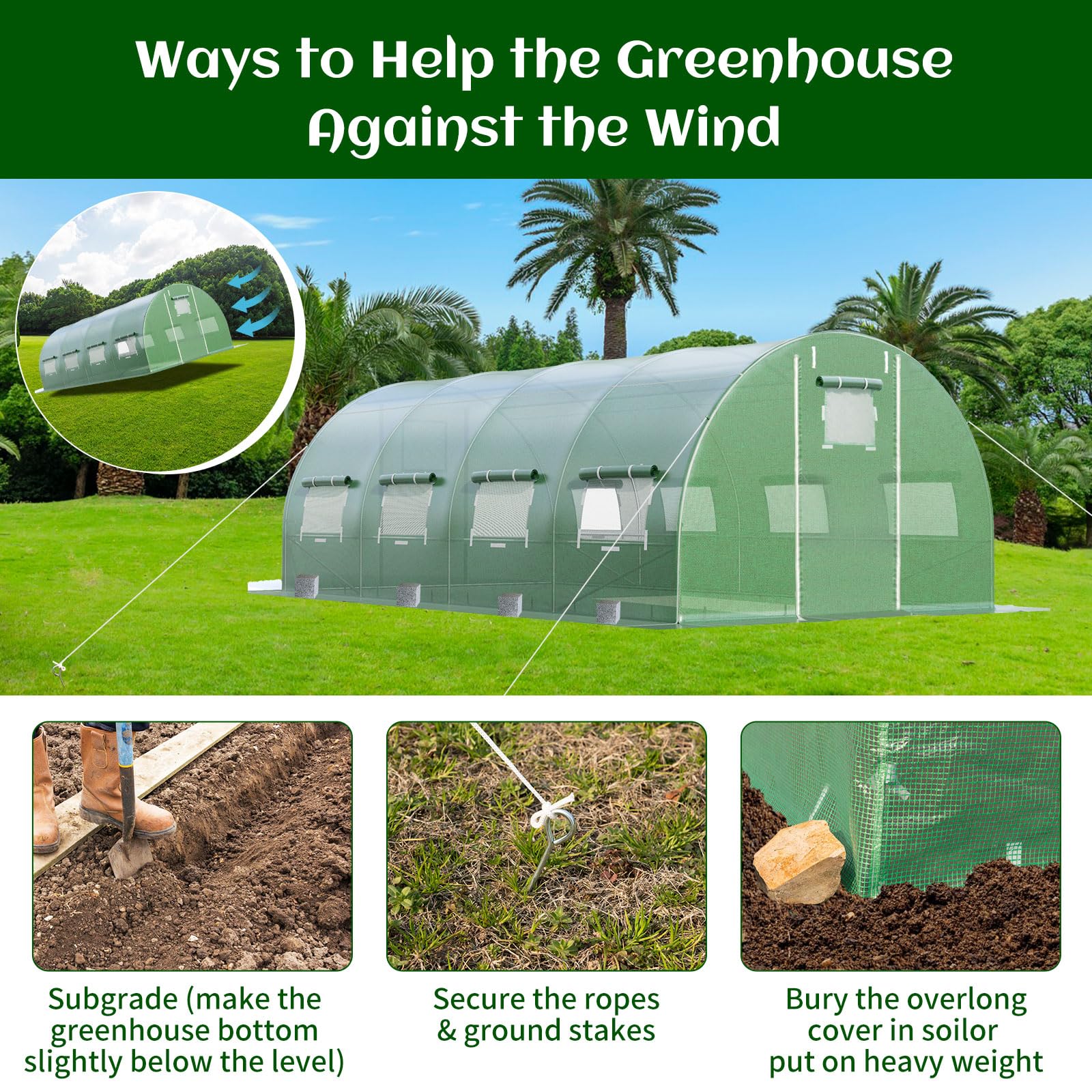 Giantex Greenhouse, 20 x 10 x 6.6 FT Large Walk in Greenhouse Outdoor 
