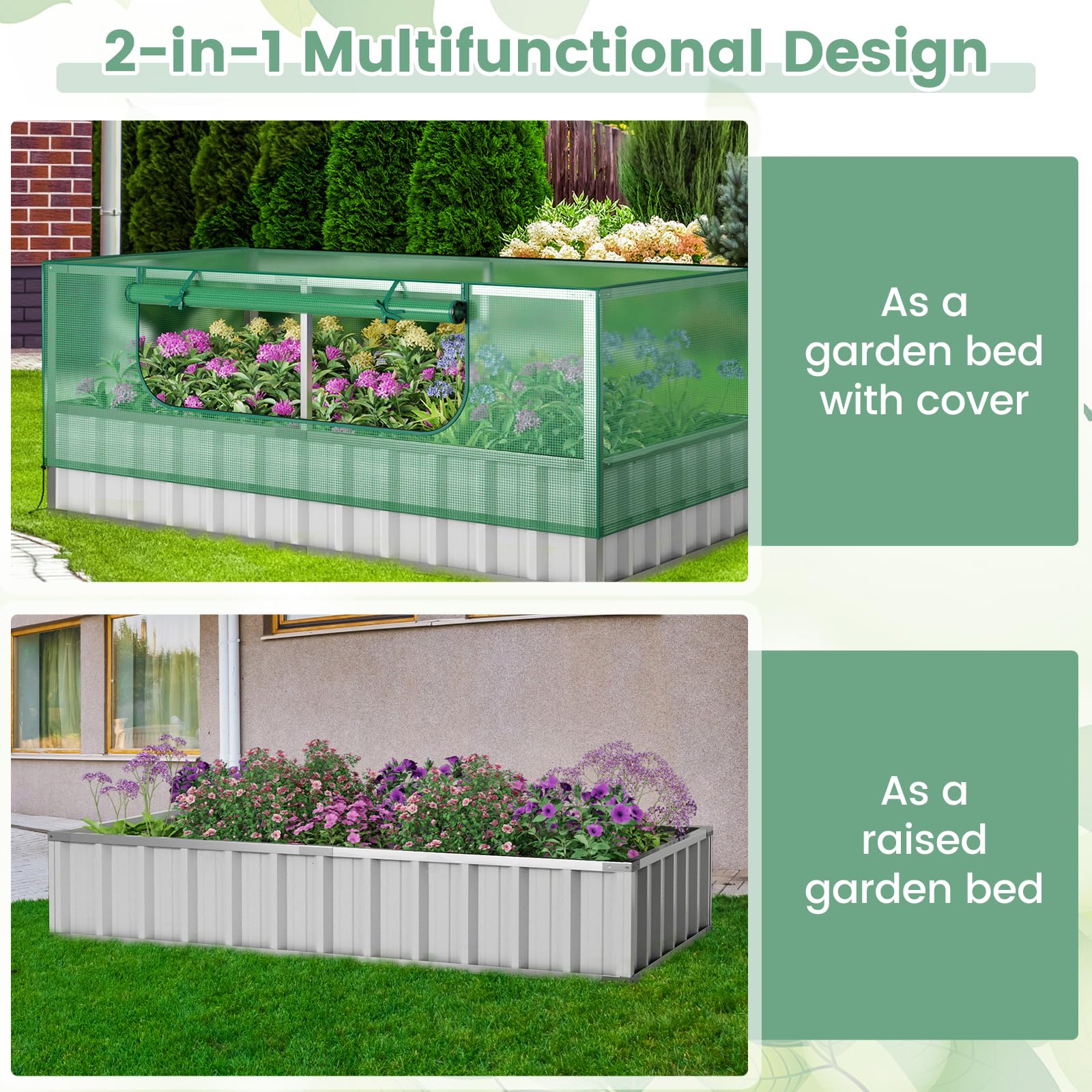 Giantex 69”x36”x28” Raised Garden Bed with Cover, 16.5 Cu.Ft Galvanized Steel Planter Box Kit 