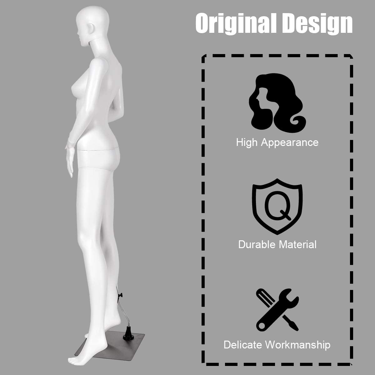 Female Mannequin Dress Form Display Manikin Torso 5.8 FT, White 