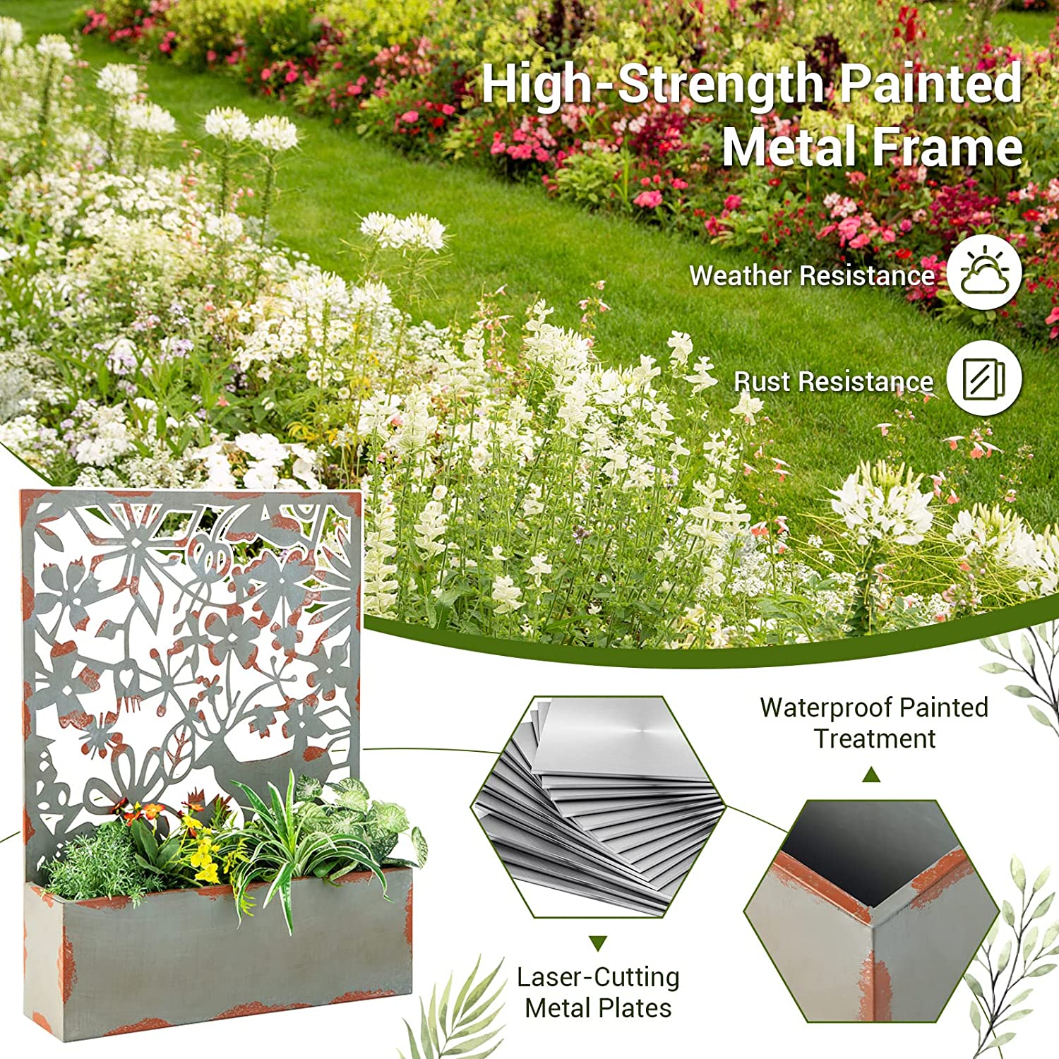 Giantex Raised Garden Bed with Trellises, Freestanding Retro Planter Boxes Set of 2 