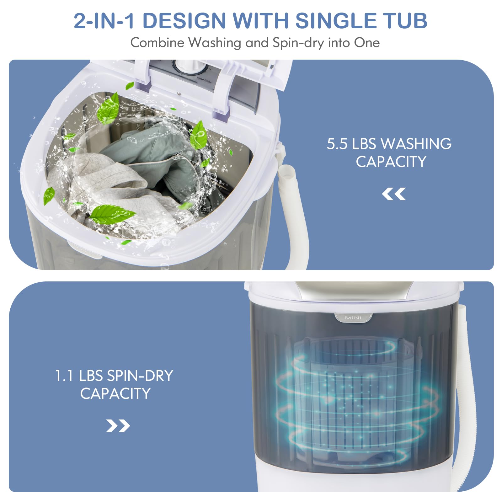 Giantex Portable Mini Washing Machine, Clothes Washer and Spinner Combo, 5.5 LBS Capacity 
