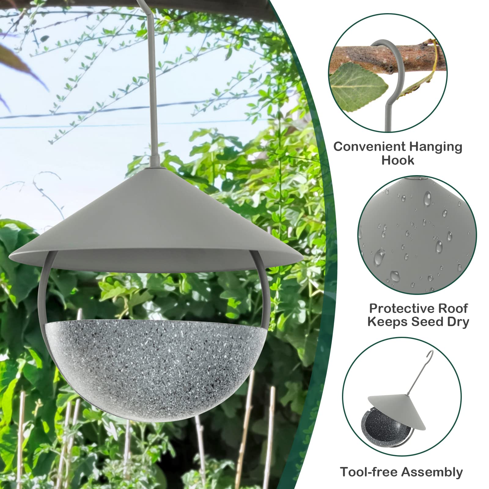 Giantex Bird Feeder, Hanging Wild Bird Feeder Bath with Removable Resin Feed Bowl and Waterproof Metal Roof 