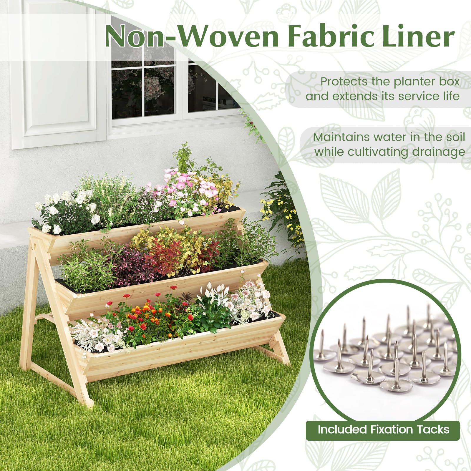 Giantex 3-Tier Raised Garden Bed, Wooden Vertical Planter Box with Storage Shelf 