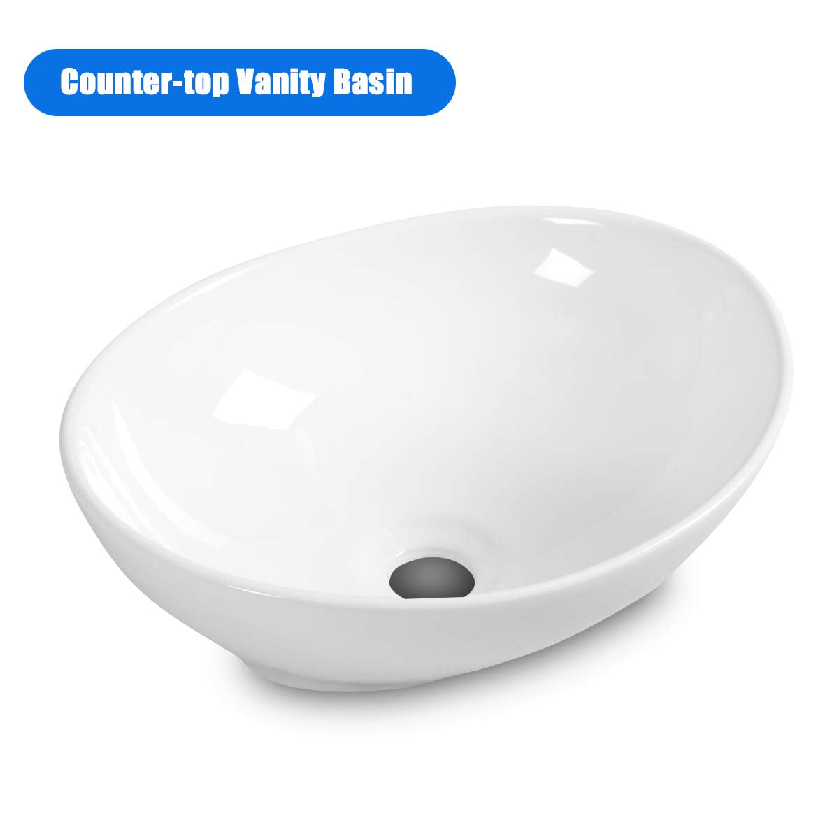 Giantex Vessel Sink 16x13 Inch Basin Porcelain W/Pop Up Drain Oval Bathroom Ceramic Sink Bowl 