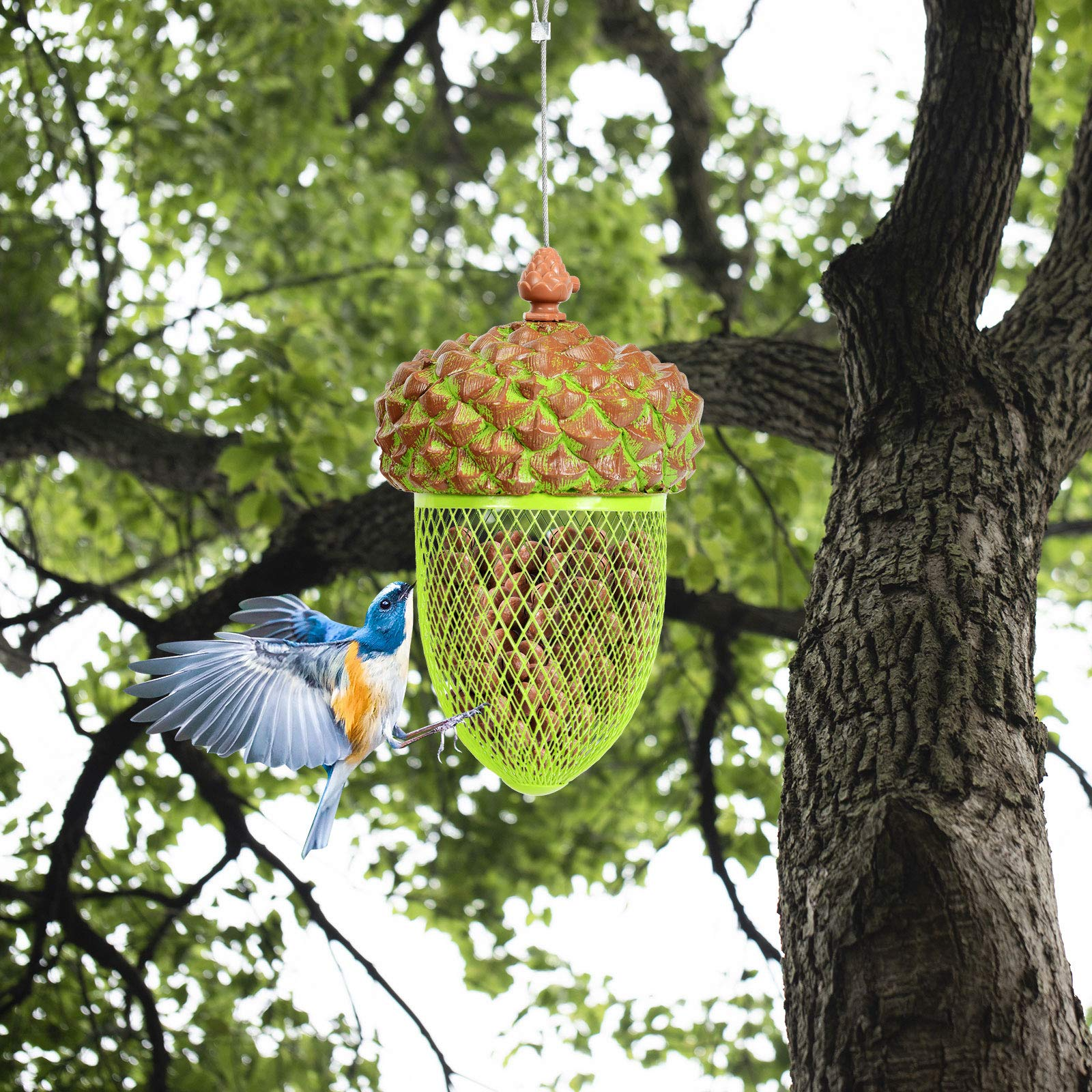 Giantex Metal Acorn Bird Feeder, Outdoor Hanging Food Dispenser with Stainless Steel Wire and Iron Grid 
