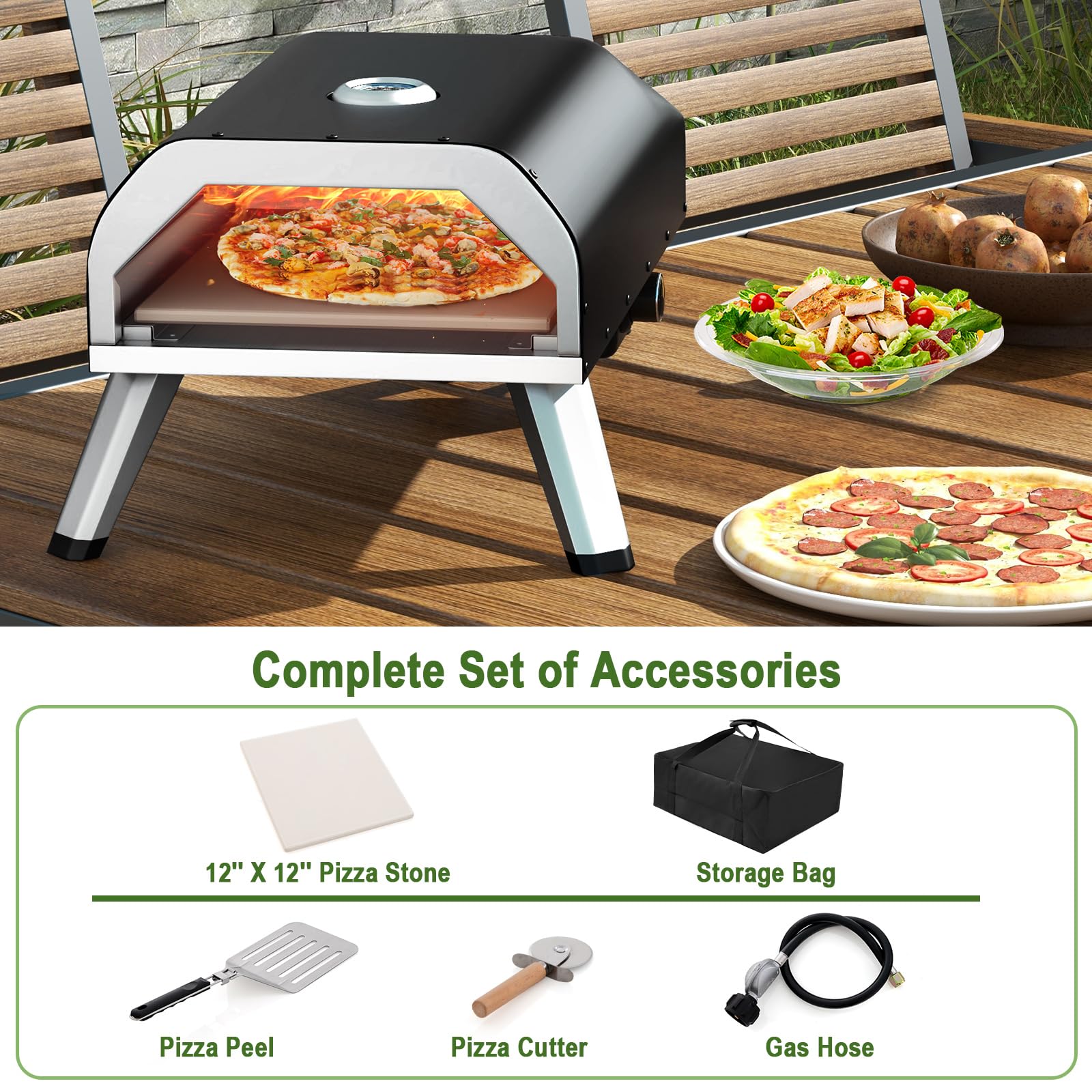 Giantex Gas Pizza Oven, 15,000 BTUs Outdoor Propane Pizza Maker with 12 inch Pizza Stone 