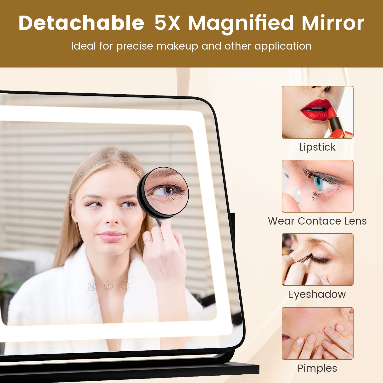 CHARMAID Vanity Mirror with Lights - 22 inch LED Lighted Makeup Mirror with 3 Color Lighting Modes