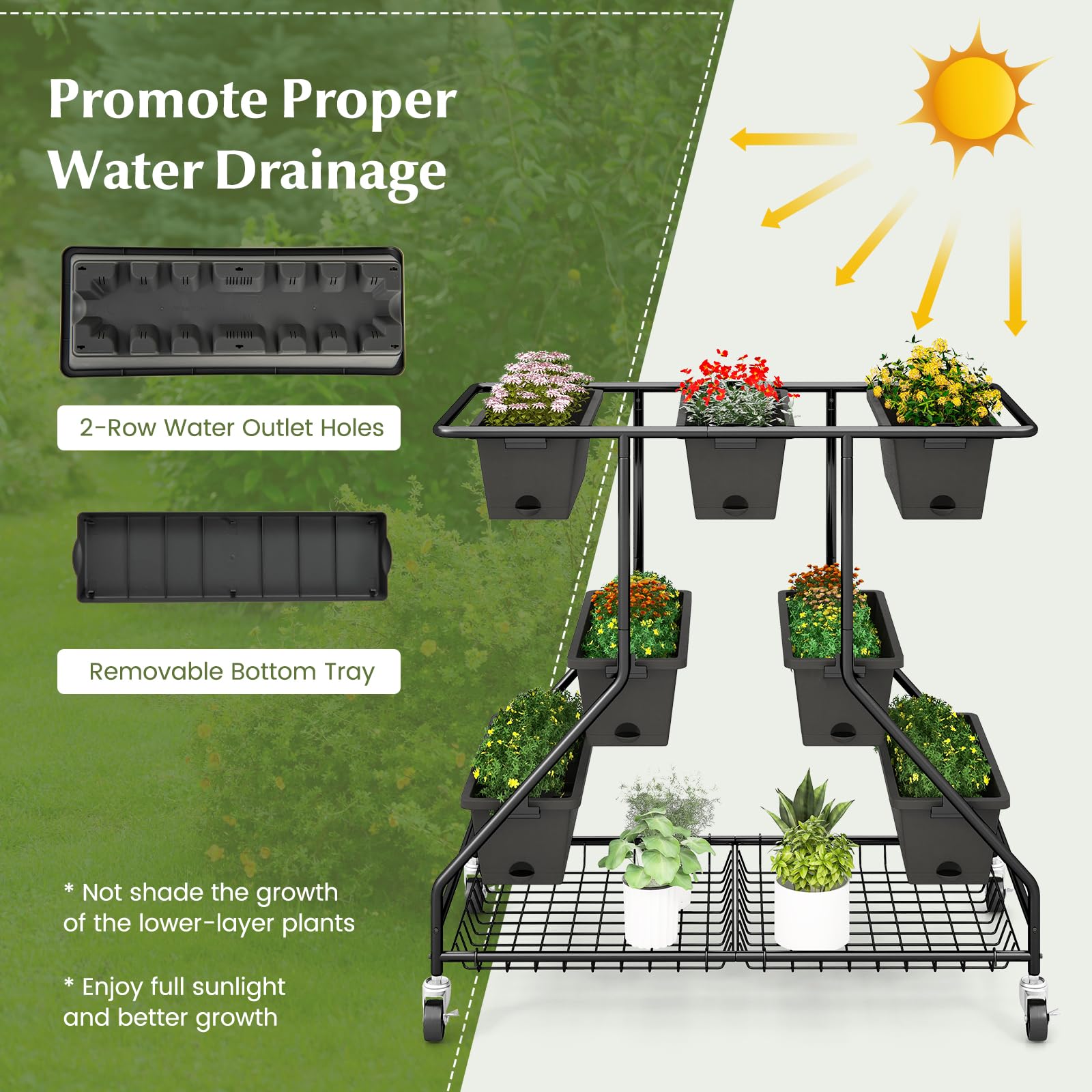 Giantex Rolling Raised Garden Bed w/ 7 Planter Boxes, Storage Baskets, Drainage Holes 