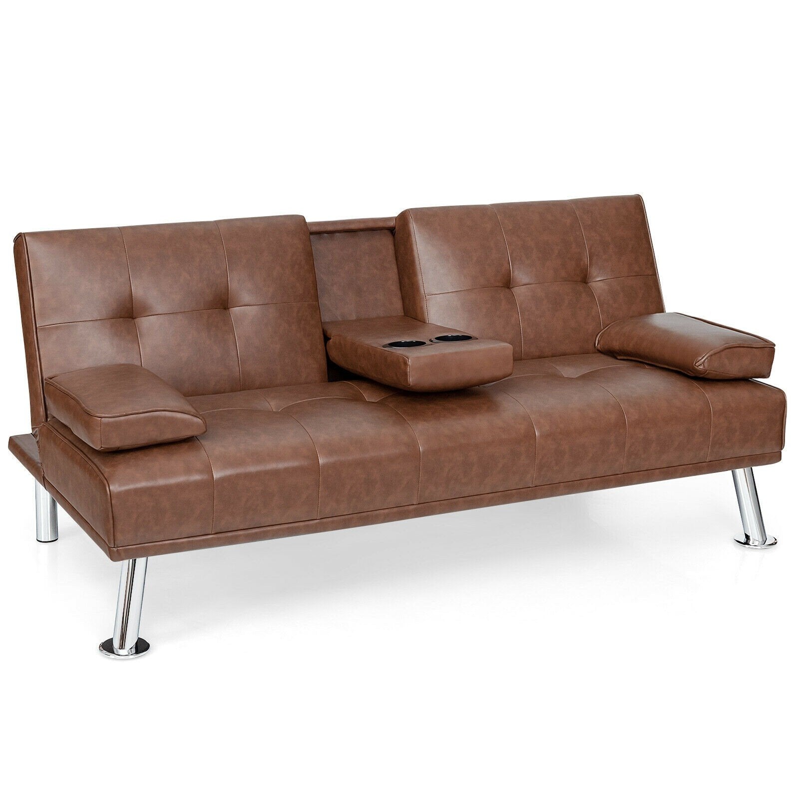Giantex Modern Convertible Futon Sofa Bed,2 Cup Holders, Backrest Adjustable 
