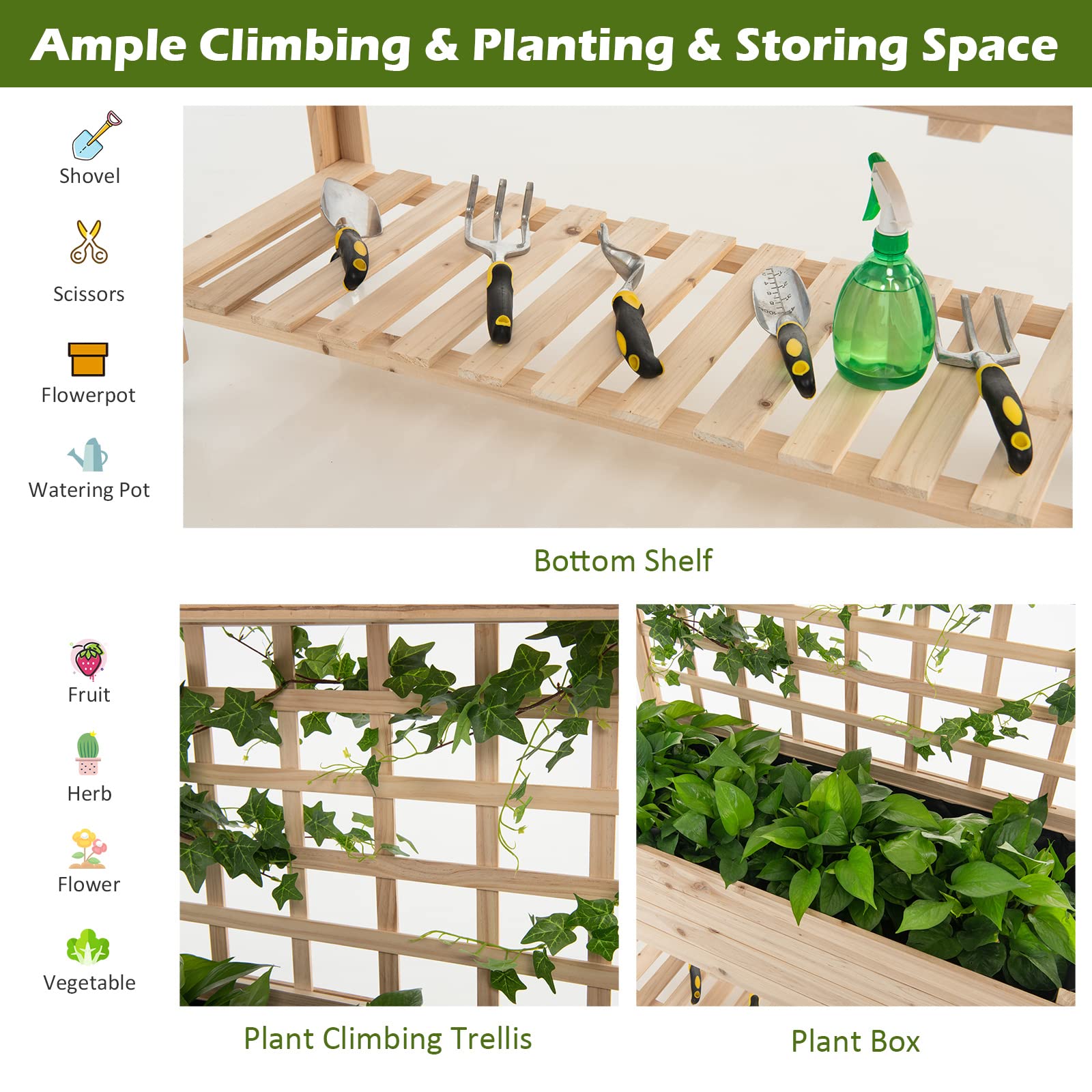 Giantex Wood Planter with Trellis, Standing Raised Garden Bed 