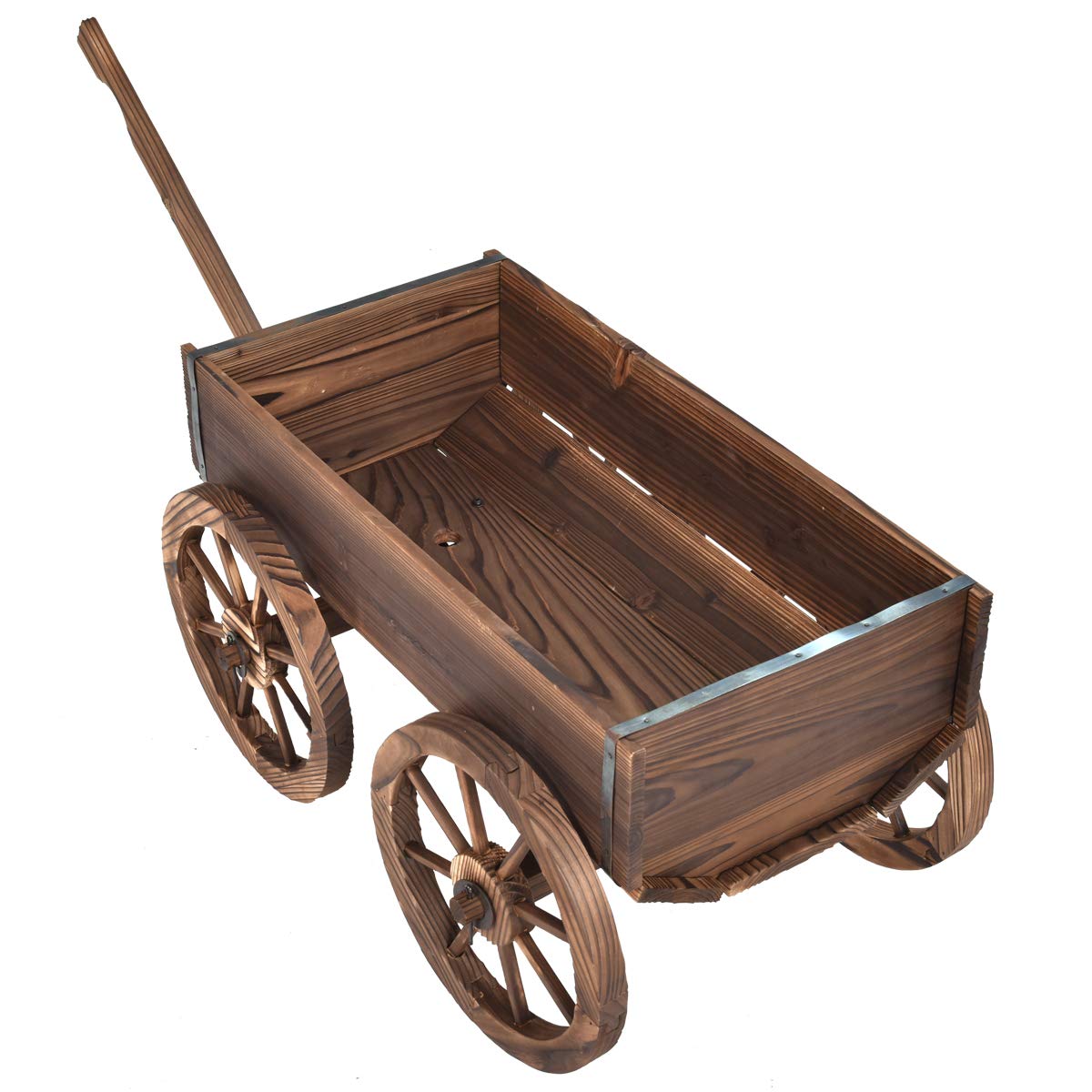 Giantex Wood Wagon Flower Planter Pot Stand W/Wheels Home Garden Outdoor Decor 