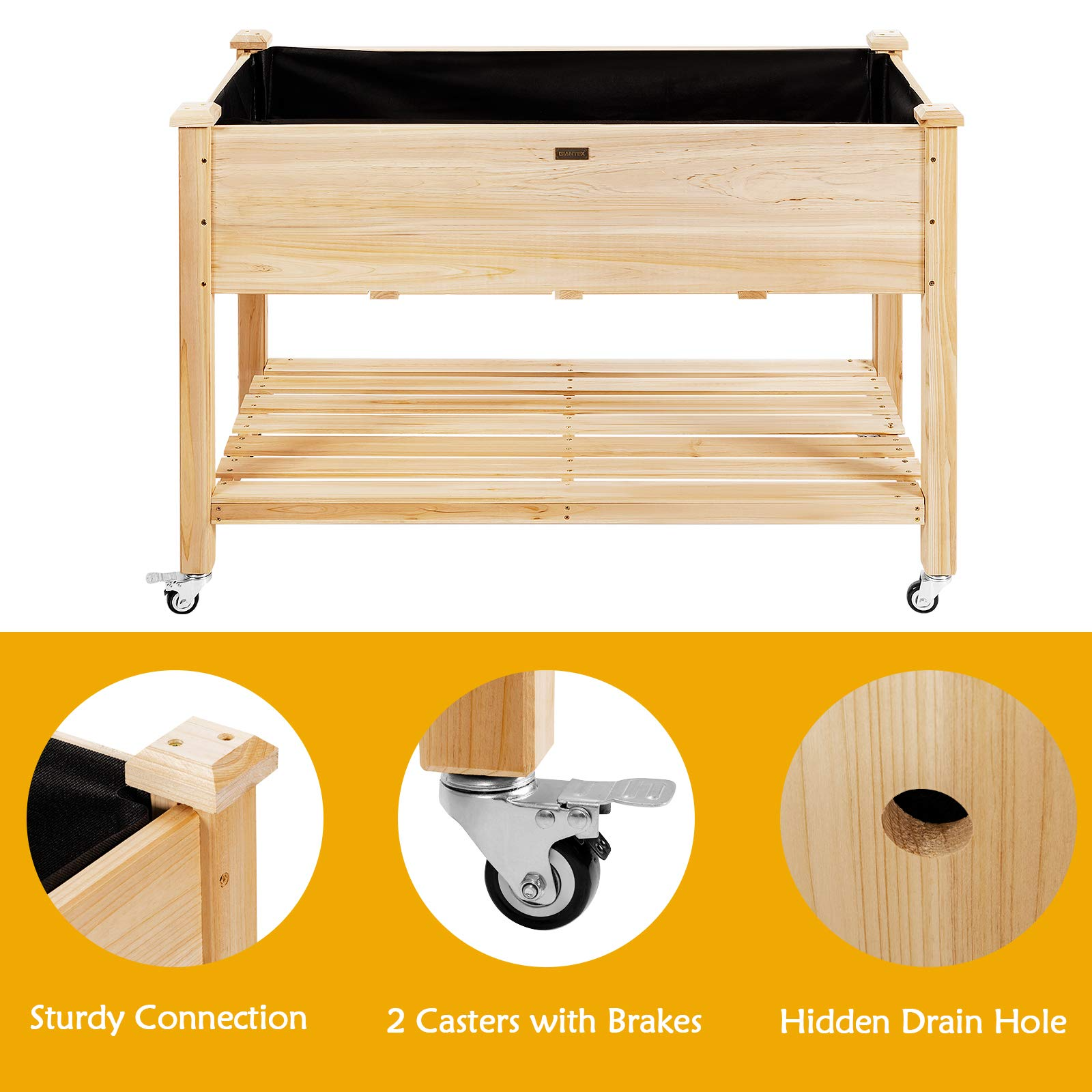 Raised Garden Bed on Wheels, 47.5" L X 23.5" W X 33" H 