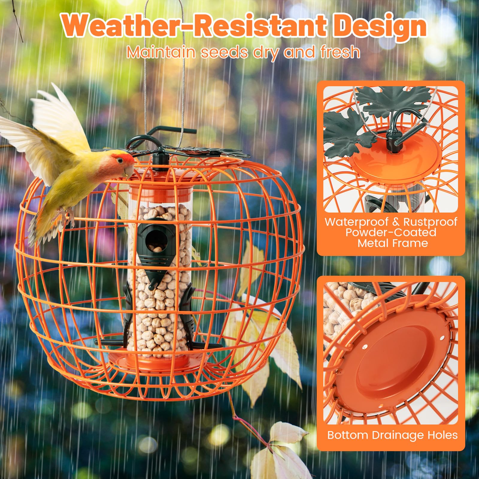 Giantex Bird Feeder, Hanging Wild Bird Feeders, Squirrel Proof Metal Frame, 4 Ports, 360° Feeding 