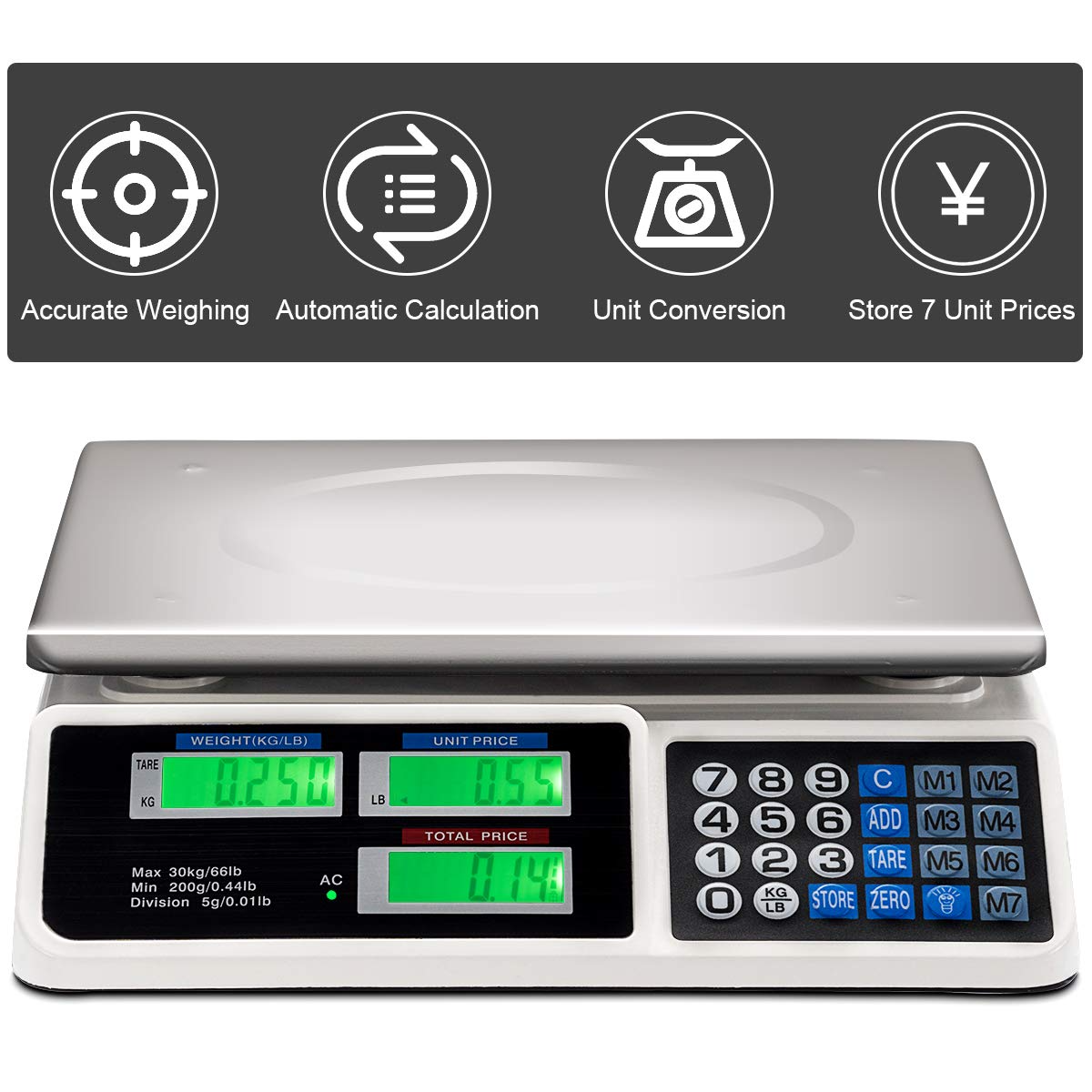 Giantex 66 lbs Digital Food Scale, Commercial LCD Digital Scale w/ Computing Price, Stainless Steel Electronic Scale 