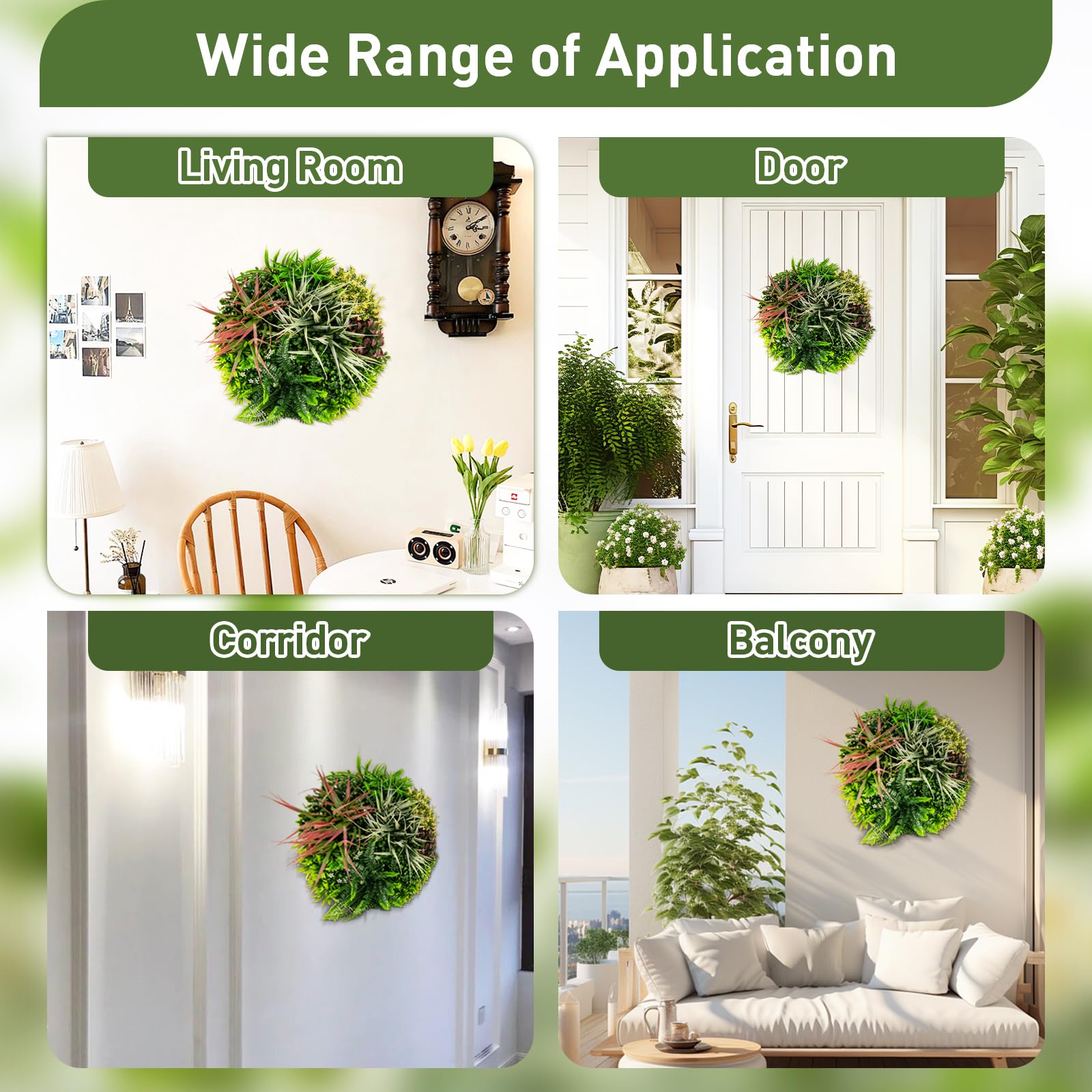 Giantex 2 Pack Hanging Artificial Plants Panels, 20" Round Framed 3D Greenery Wall Art Decor 