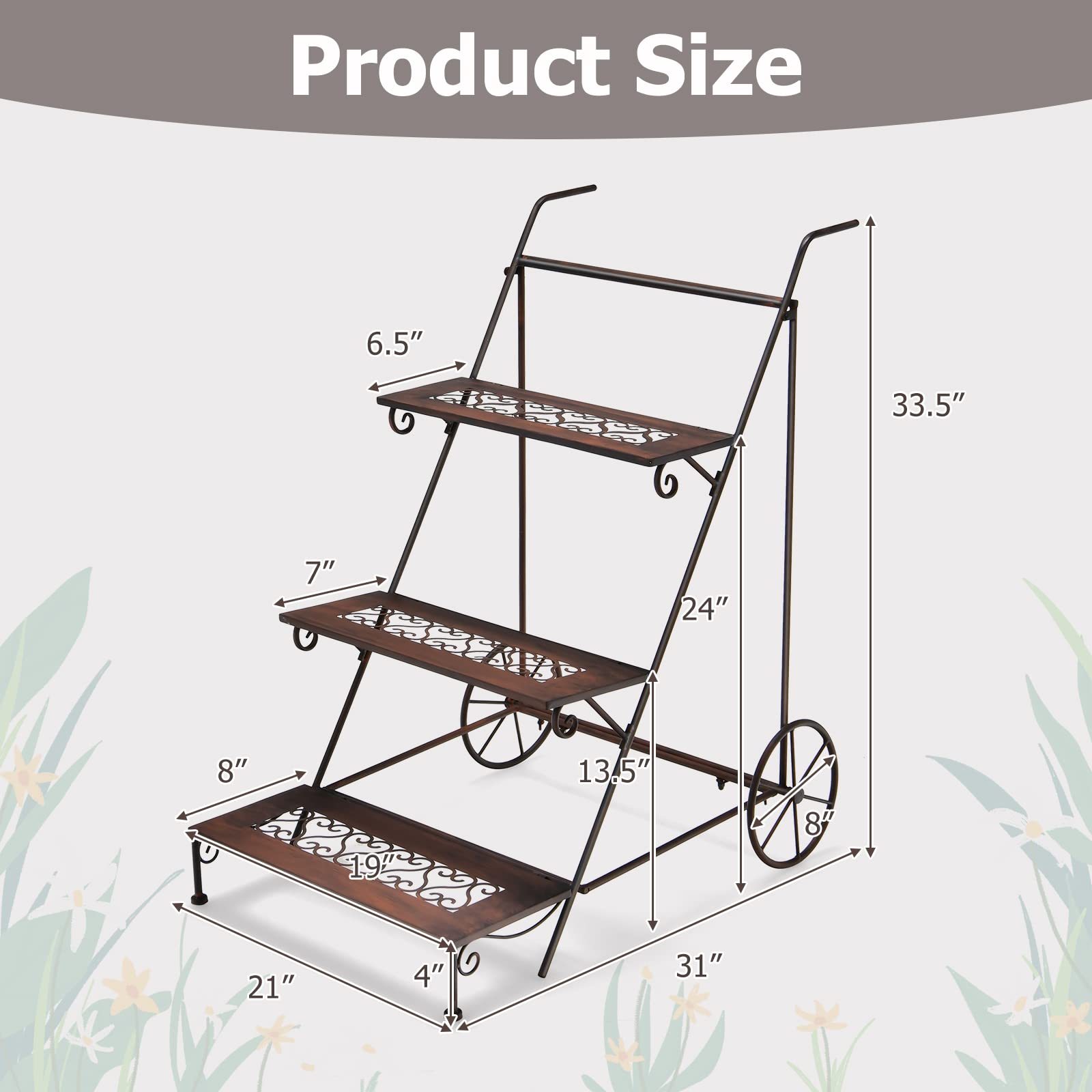 Giantex 3-Tier Metal Flower Cart 