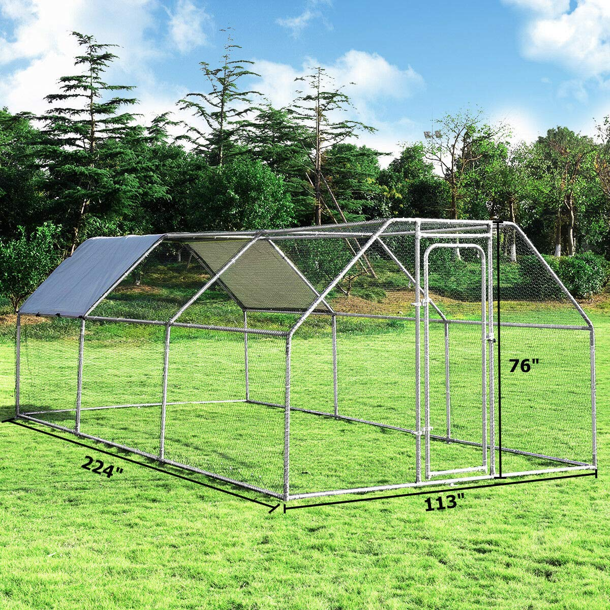 Giantex Large Metal Chicken Coop Walk-in Chicken Coops Hen Run House Shade Cage with Waterproof and Anti-Ultraviolet Cover for Outdoor Backyard 