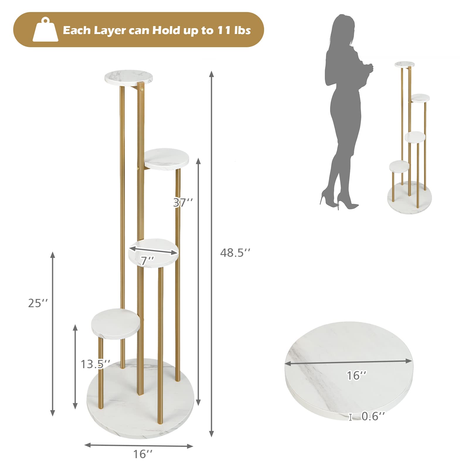 Giantex 4 Tier Plant Stand Indoor, Tall Plant Shelf with Marble Texture for Multiple Potted Plants, Tiered Metal Plant Holder Flower Display Rack for Living Room Balcony Porch 