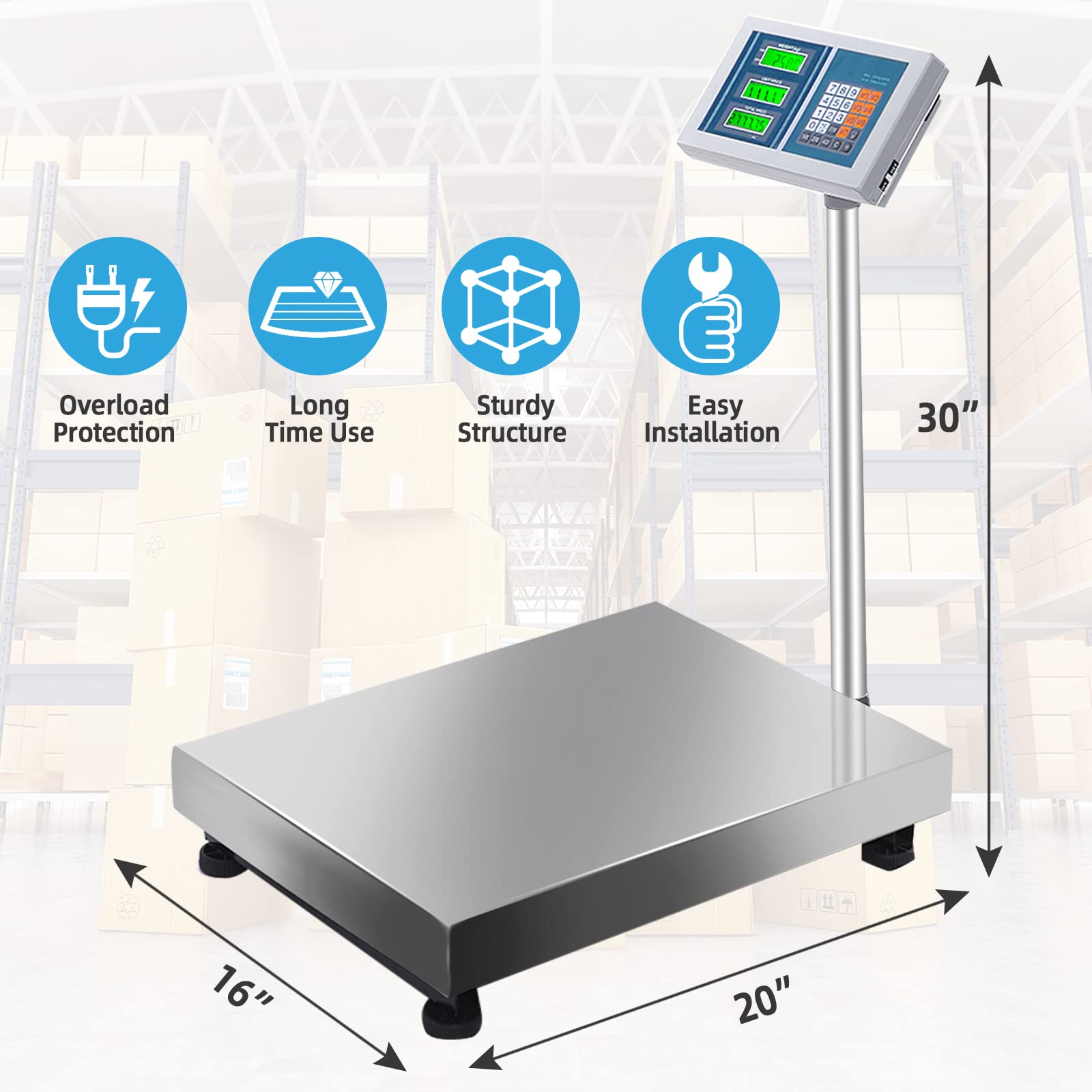Giantex 660 LBS Weight Computing Platform Scale, with LB/KG Switchable, AC/DC Power Supply 