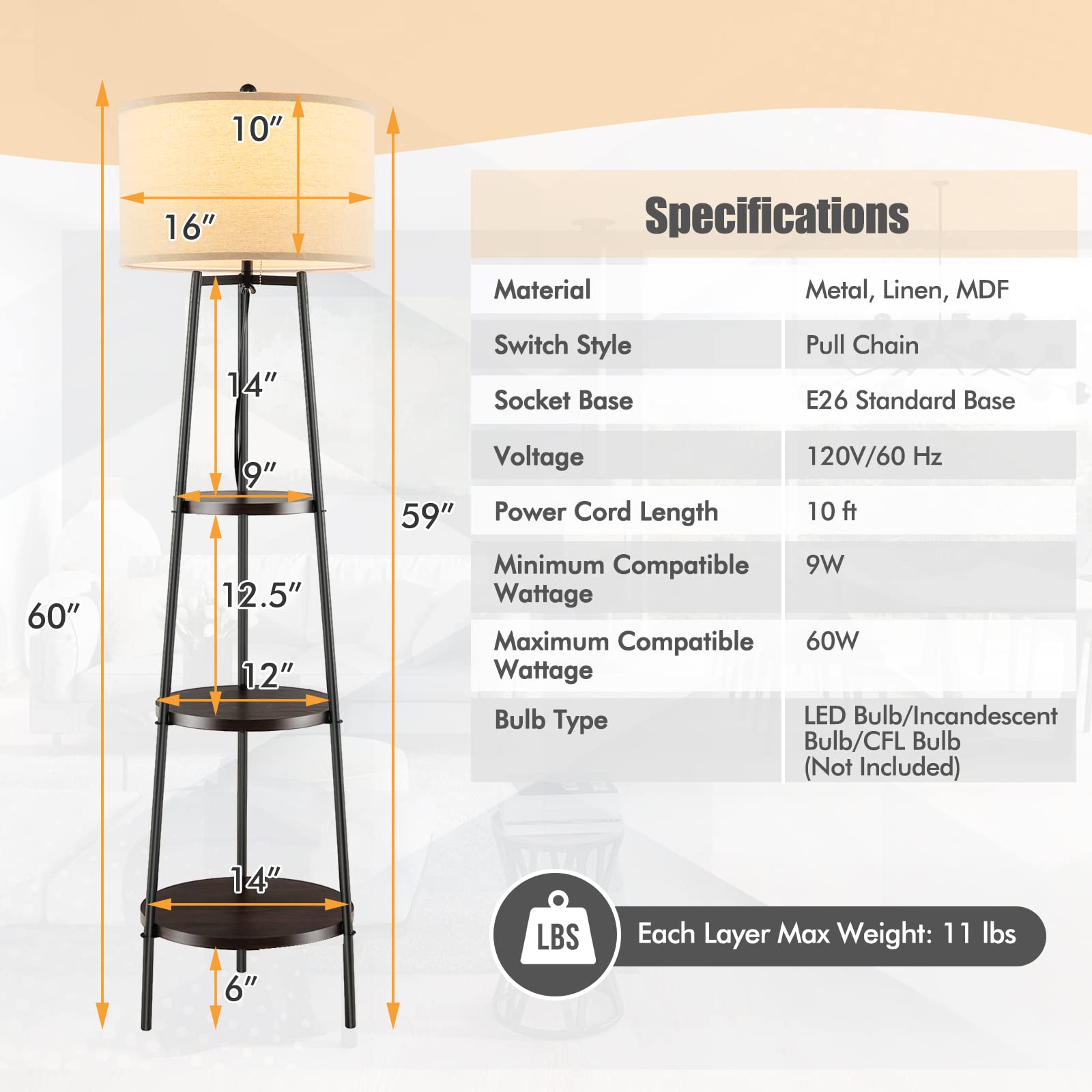 Giantex Floor Lamp with 3-Tier Shelves - Modern Standing Corner Floor Lamp 