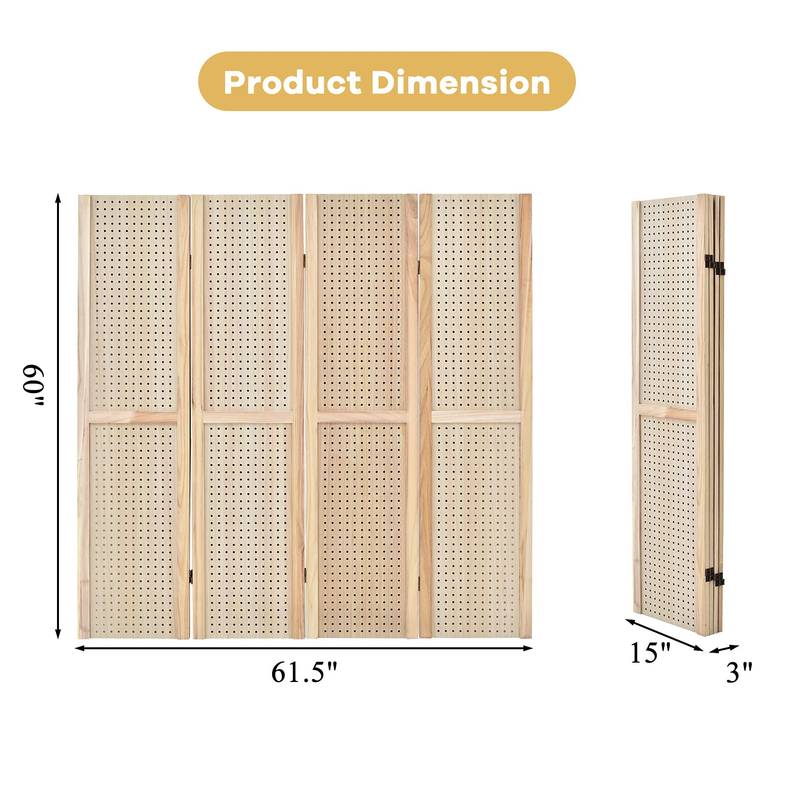 Giantex 4 Panel 5 Ft Pegboard Display, Folding Privacy Screen