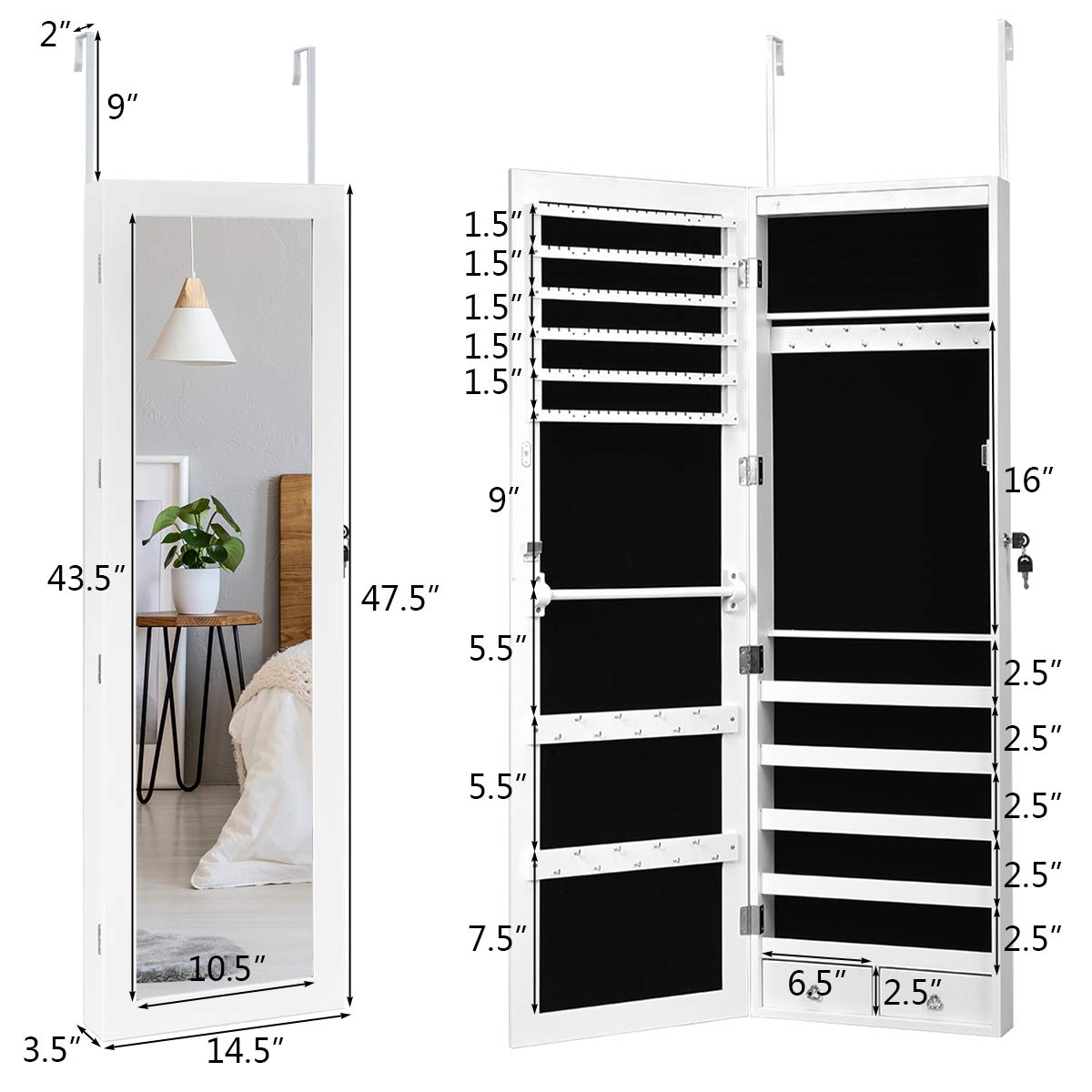 Giantex 15 LEDs Mirror Jewelry Armoire