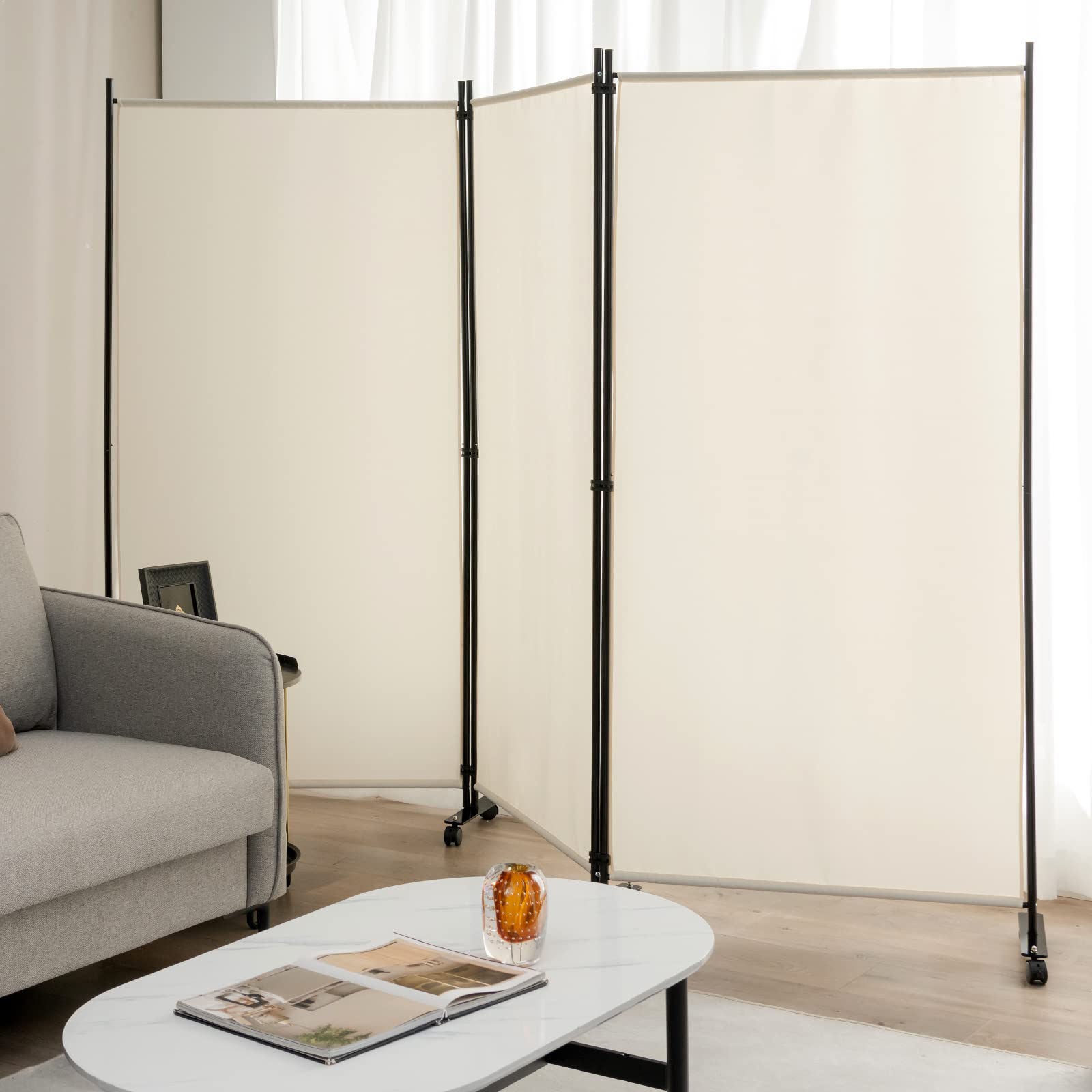 Giantex 3 Panel Room Divider with Wheels, 103''W x 71''H Folding Privacy Screen