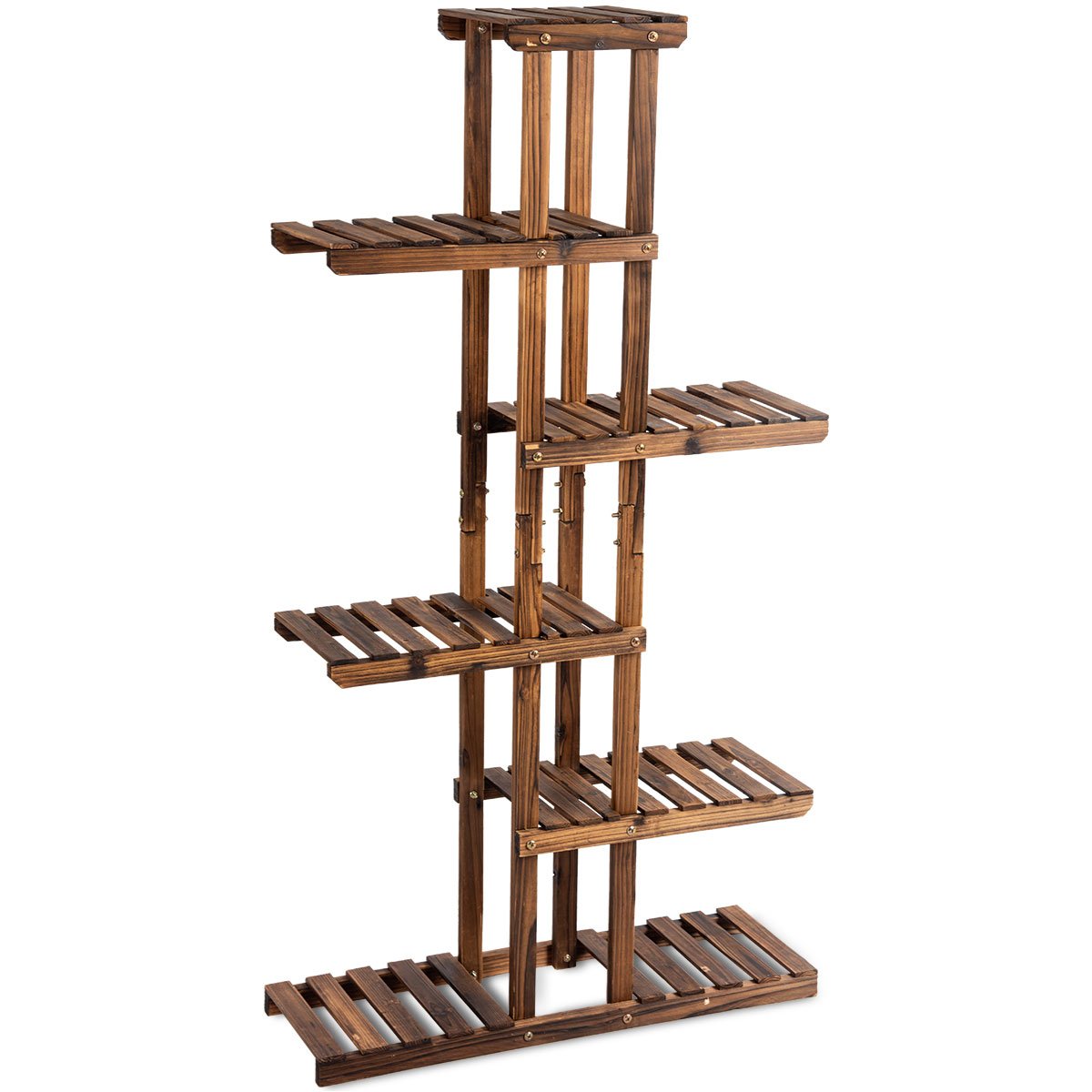 Giantex Flower Rack Wood Plant Stand 7 Wood Shelves 11 Pots 