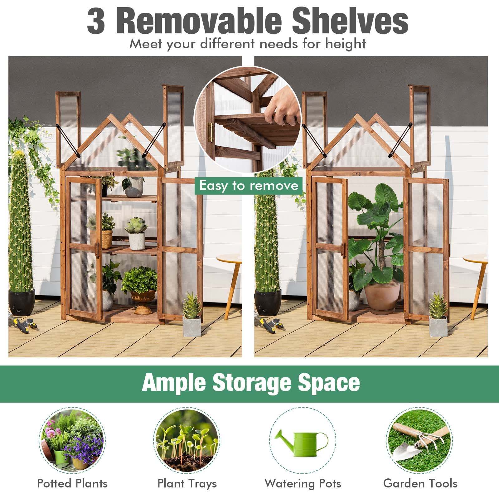 Giantex 3-Tier Garden Cold Frame, Portable Wooden Mini Greenhouse Storage Shelves 