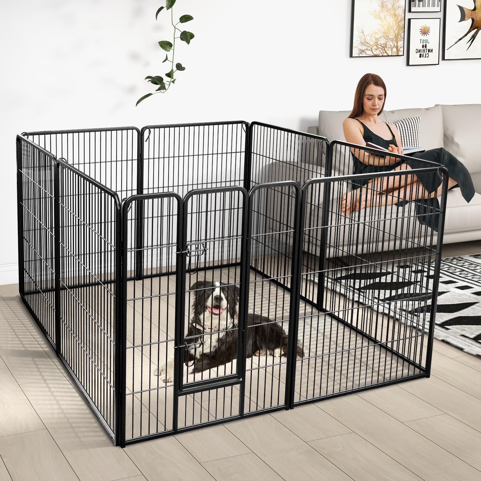 Giantex Dog Playpen Outdoor 40" H - 8/16 Panels Metal Pet Fence for Large Dogs, Heavy Duty Dog Pen Exercise Fence with Door 