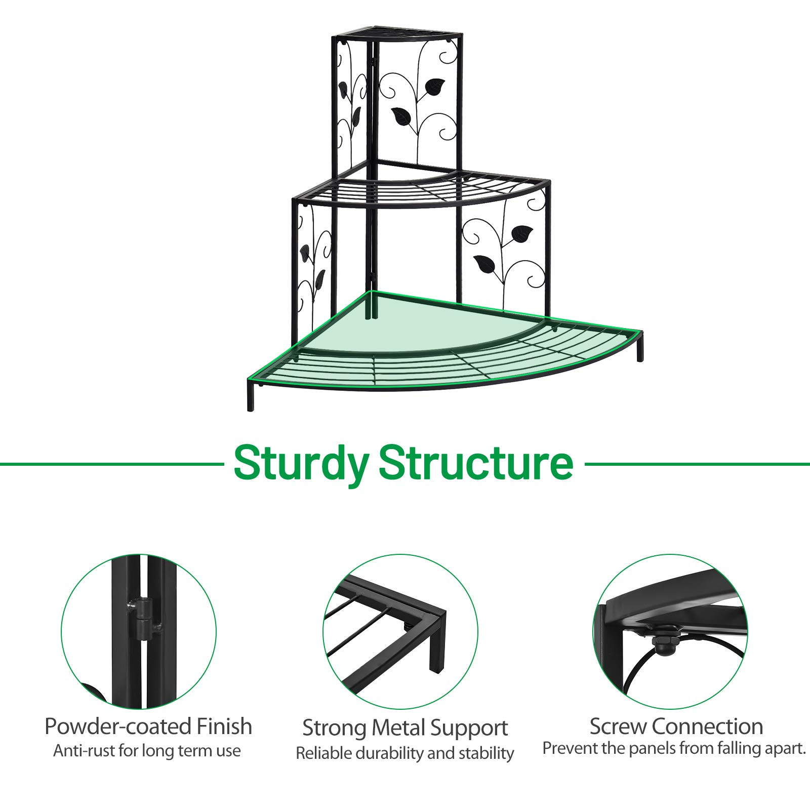 Giantex 3 Tiers Corner Shelf Metal Plant Stand 