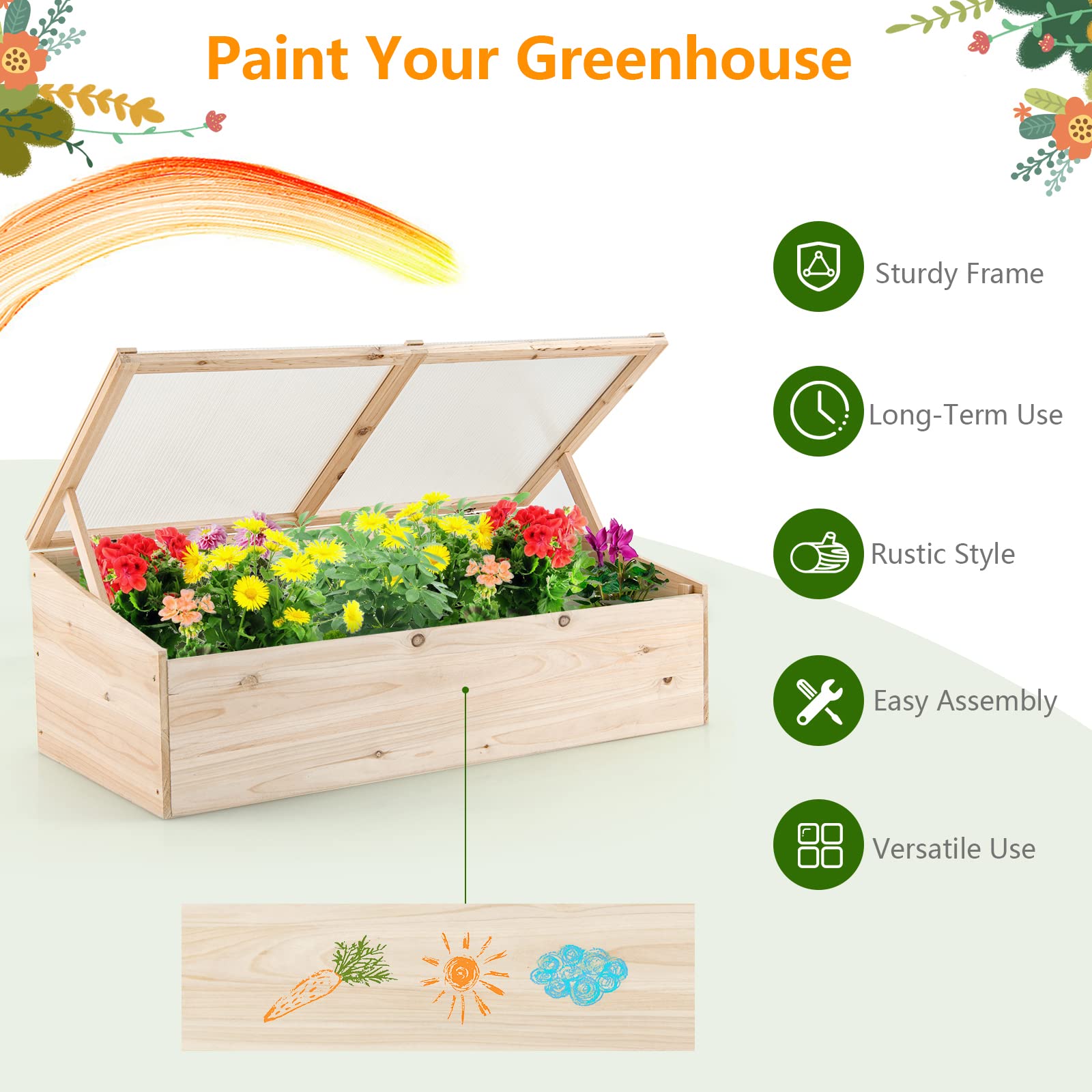 Giantex Wood Cold Frame, Mini Garden Greenhouse, Transparent Flip Top Lid(Farmhouse) 