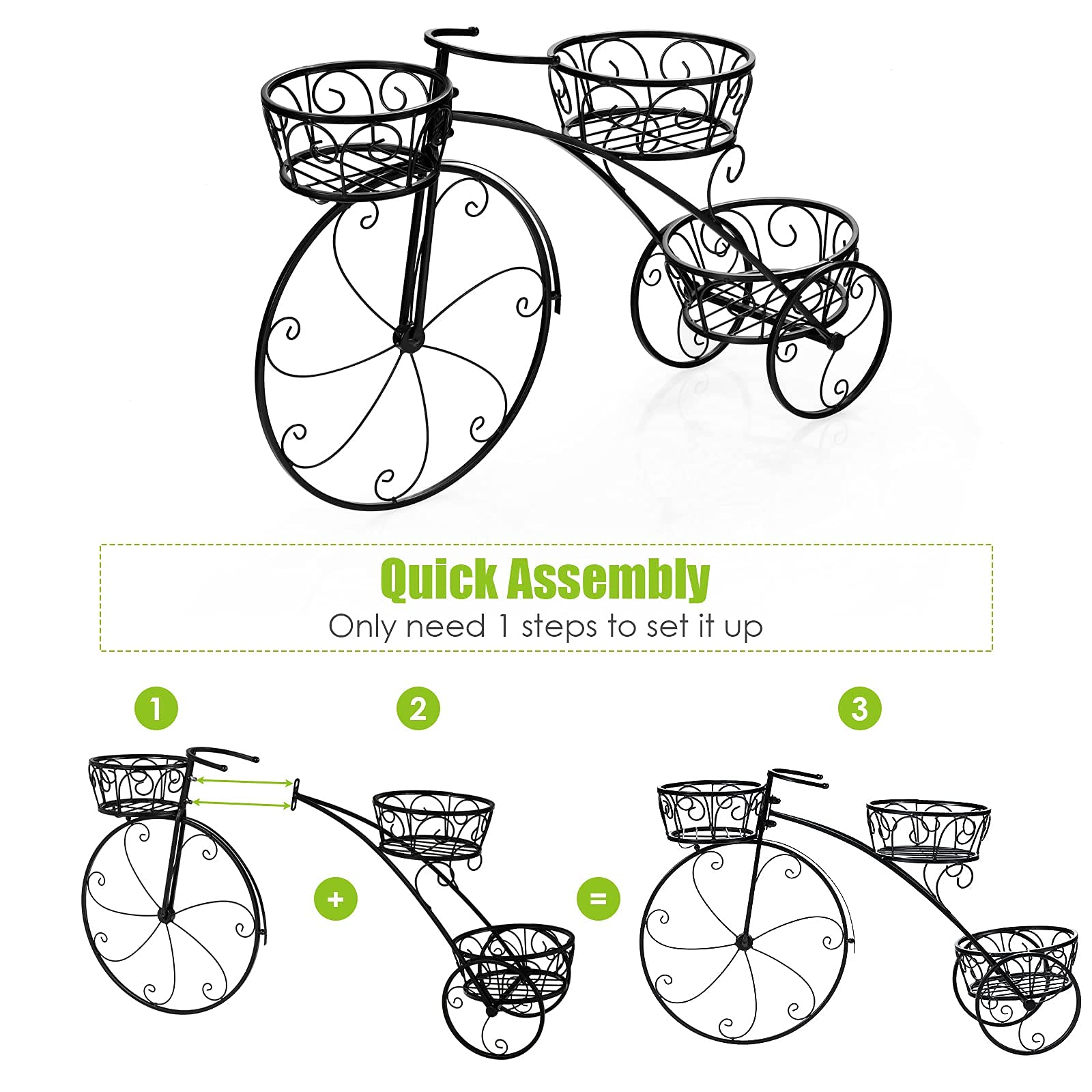 Giantex Tricycle Plant Stand Flower Pot Cart Holder with 3 Decorative Wheels 