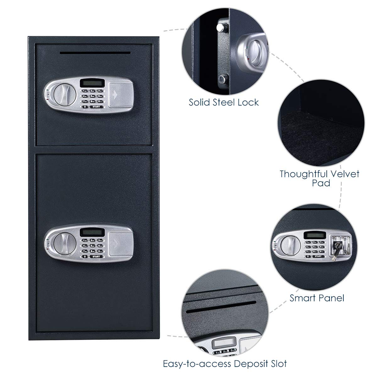 Safe Box Security Lock Box with Double Door and Keys, Gun Cash Valuable Storage 