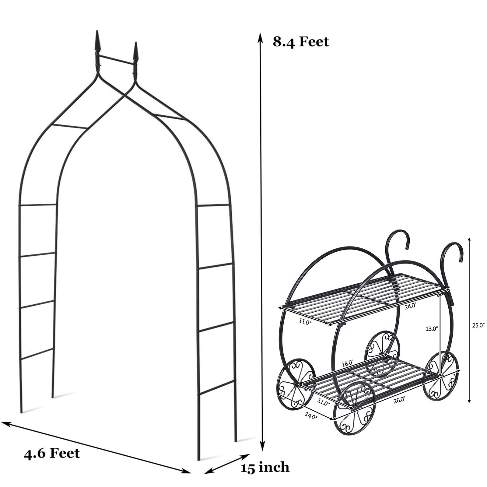 Giantex Metal Garden Arbor and Cart Plant Stand