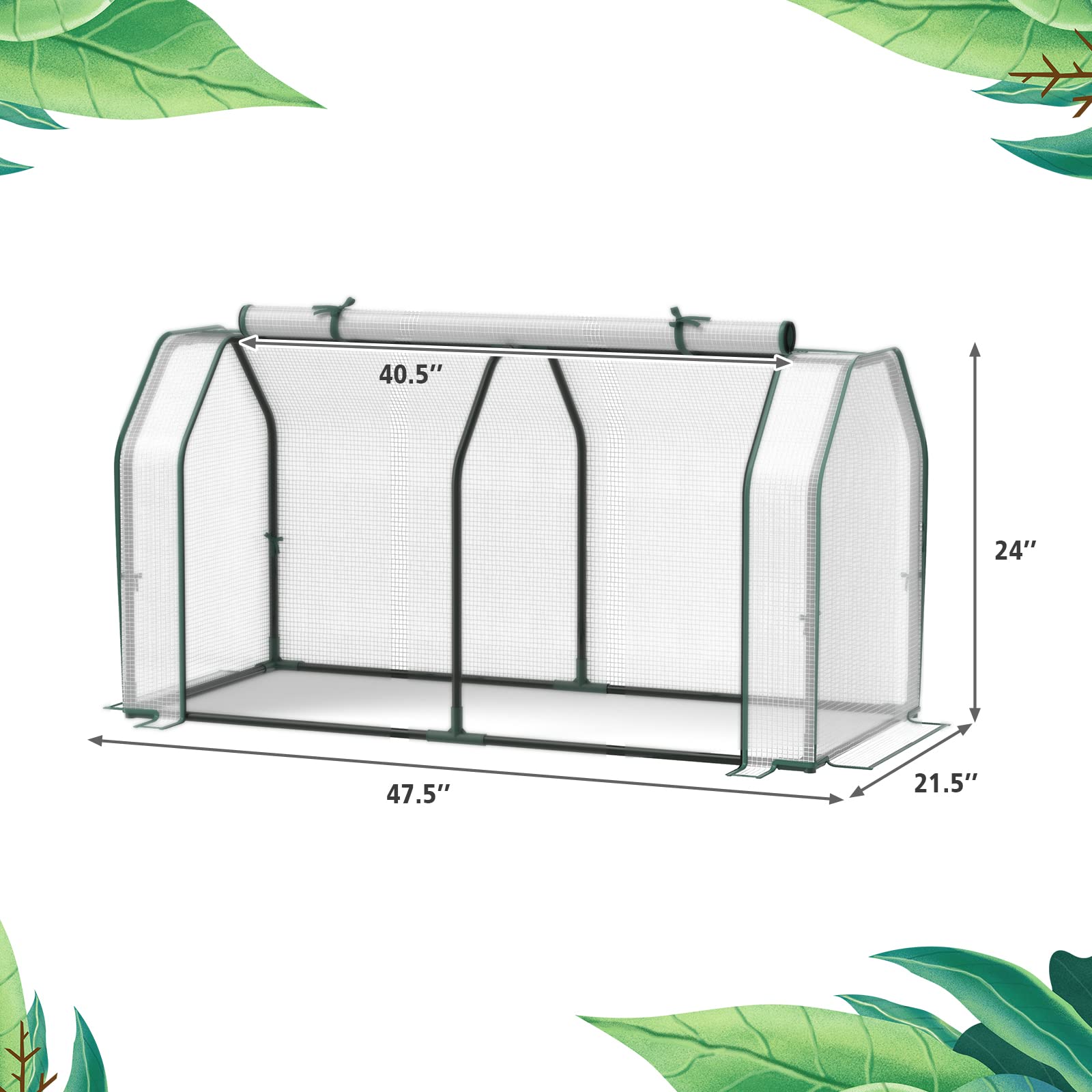 Giantex Mini Portable Greenhouse - for Raised Garden Bed, 47.5”x 21.5”x 24” Green House with PE Cover Zipper Door 
