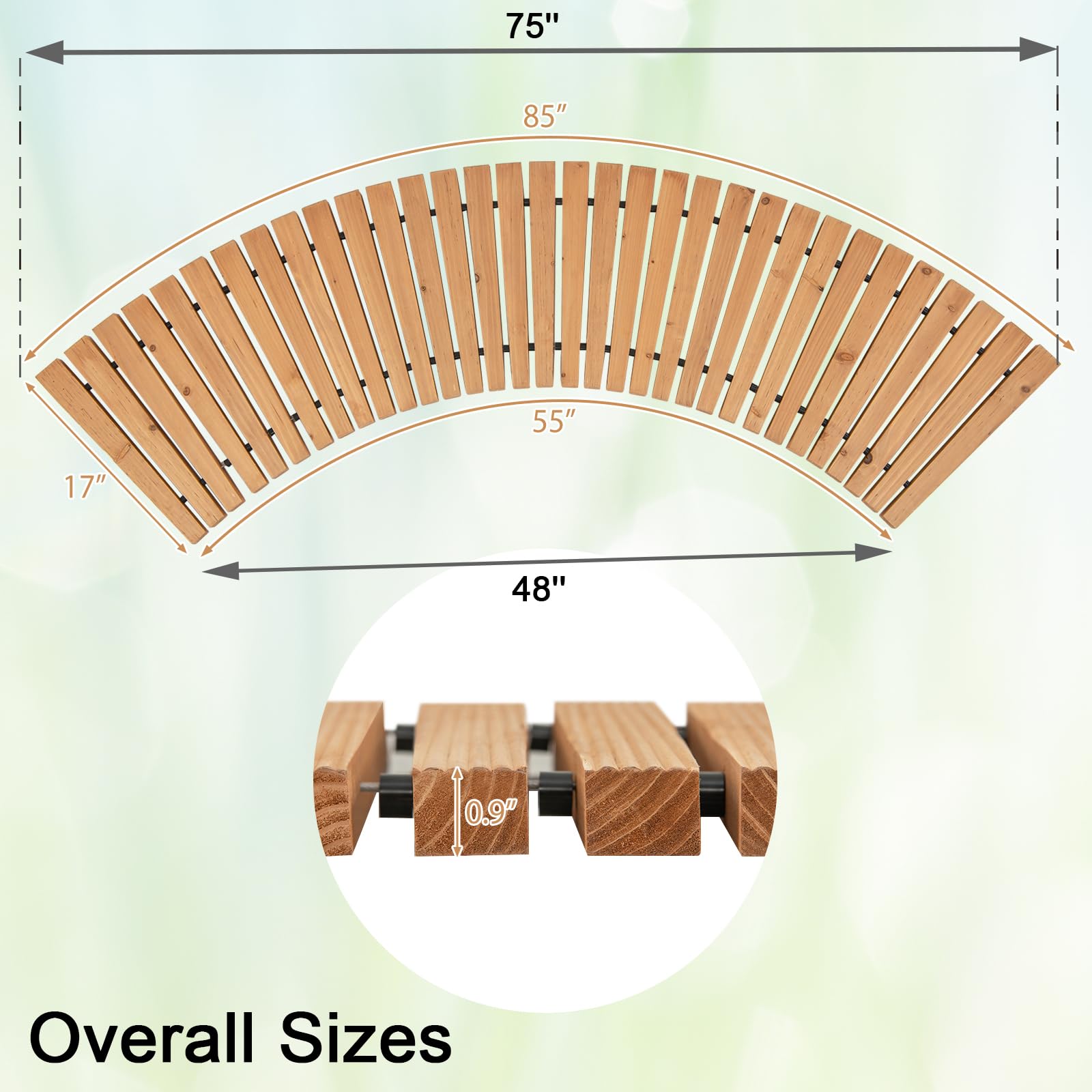 Giantex Garden Pathway Roll Up - 7ft Curved Wood Walkway 17 inch Width