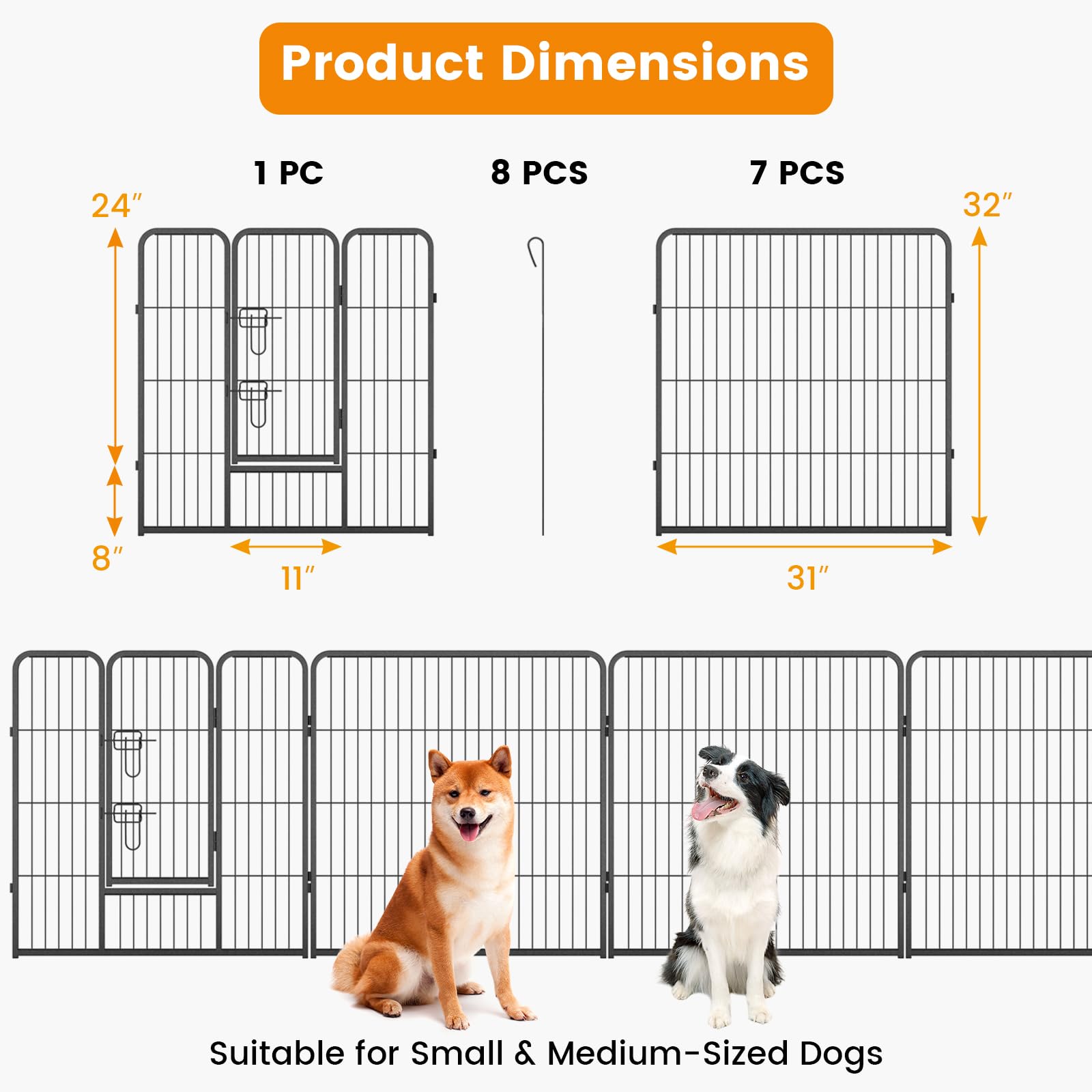 Giantex Dog Playpen Outdoor 32" H - 8/16 Panels Metal Pet Fence for Medium Dogs, Heavy Duty Dog Pen Exercise Fence with Door 