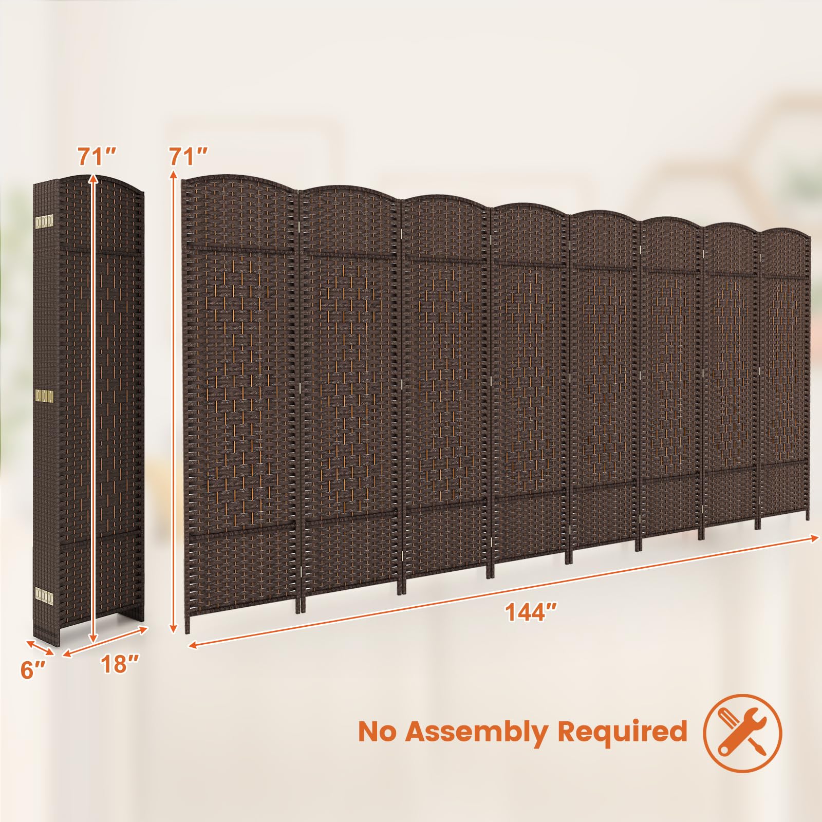 Giantex Room Divider 8 Panel - 6 FT Folding Privacy Screen 