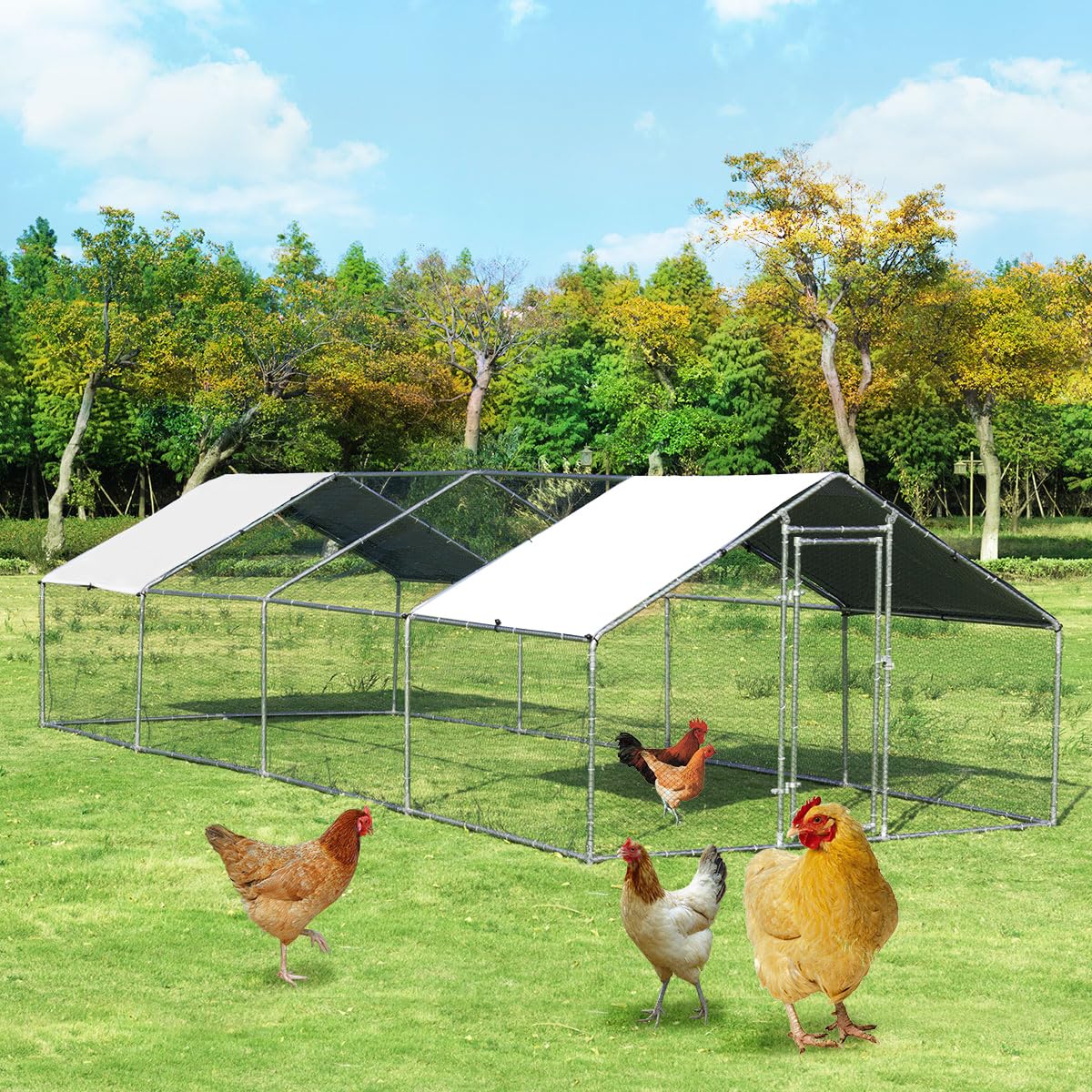 Giantex Large Metal Chicken Coop, Walk-in Chicken Coops Run House Shade Cage with Waterproof 