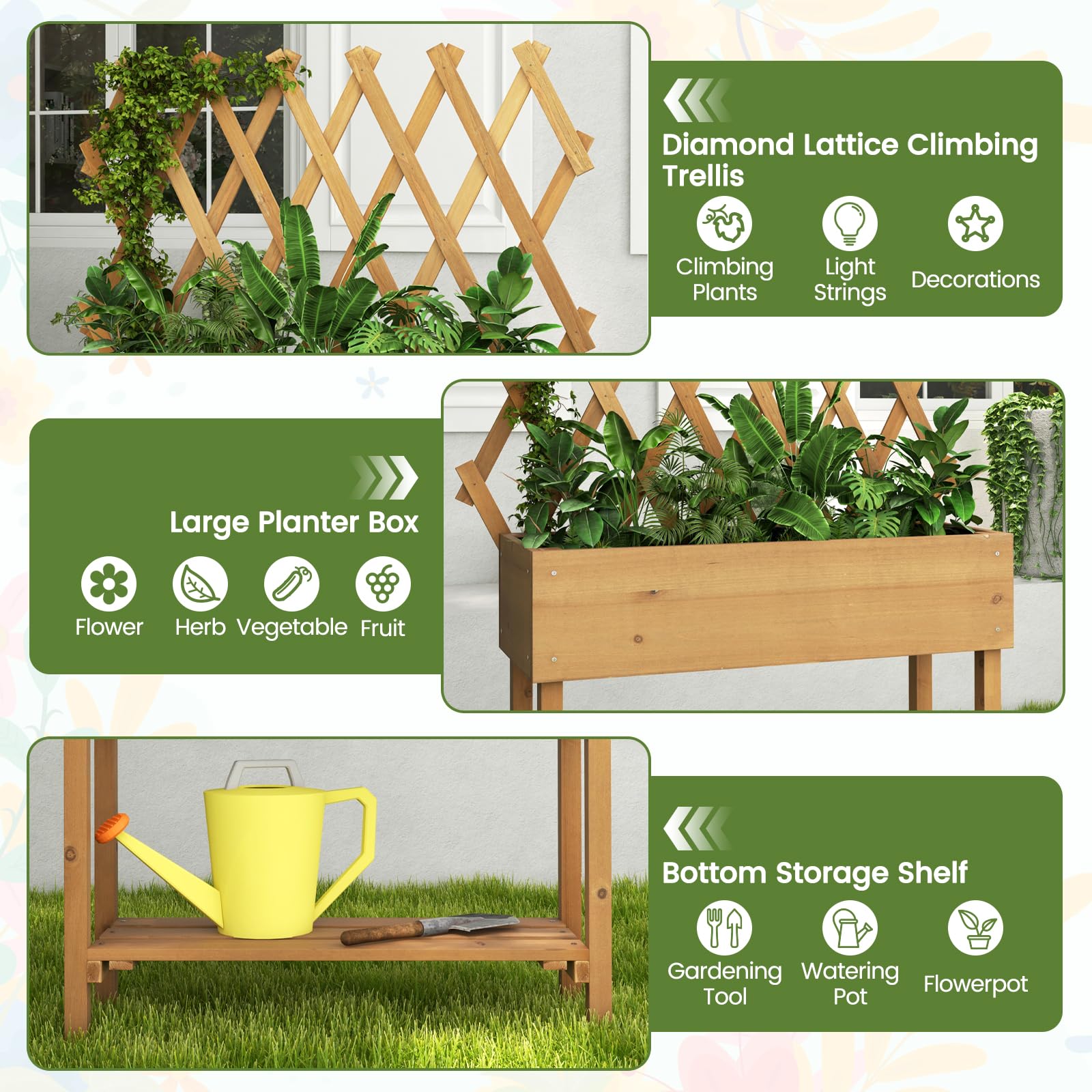 Giantex Raised Garden Bed on Wheels, Rolling Planter Boxes with Trelli 
