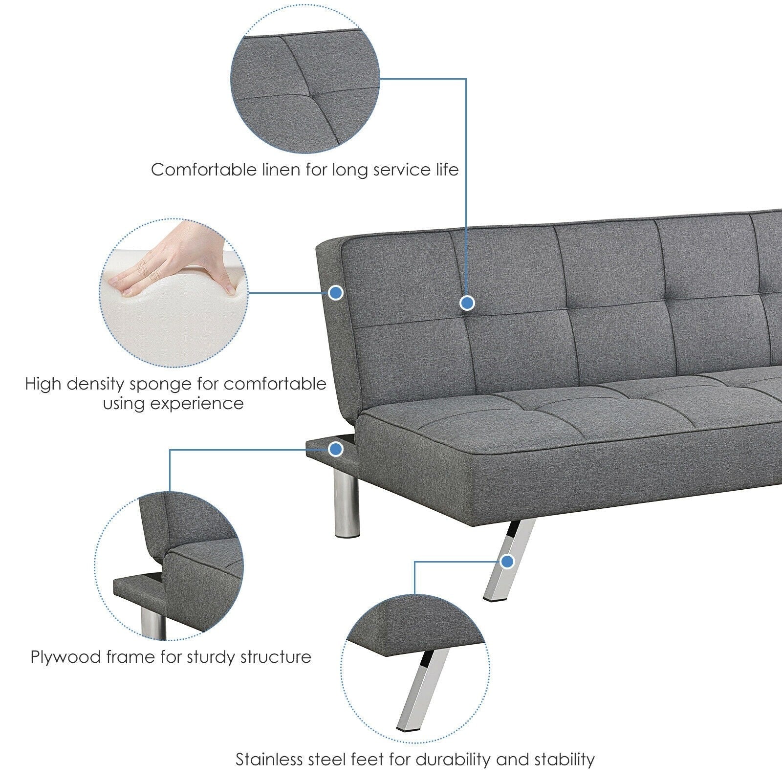 Giantex 3-Seat Convertible Sofa Bed, Sofa Bed w/ 3 Adjustable Angles 