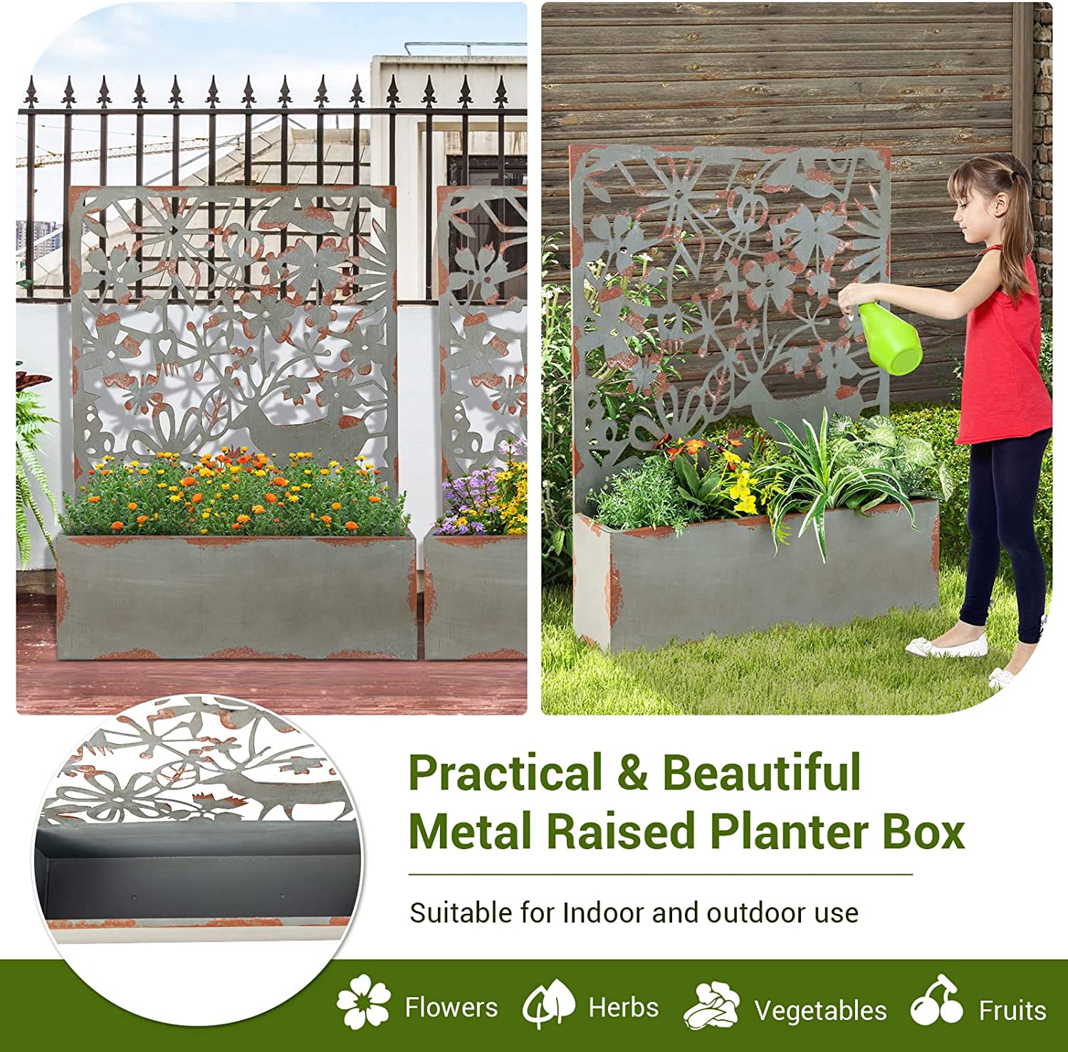 Giantex Raised Garden Bed with Trellises, Freestanding Retro Planter Boxes Set of 2 