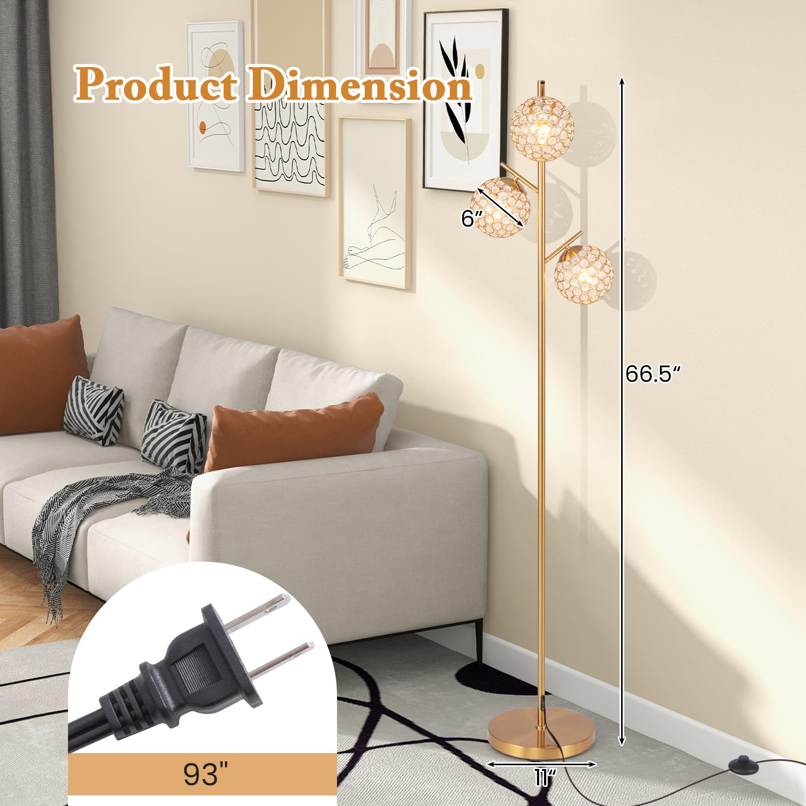 Giantex 3 Globe Floor Lamp - Mid Century Modern Floor Lamps for Living Room, Acrylic Lampshade 