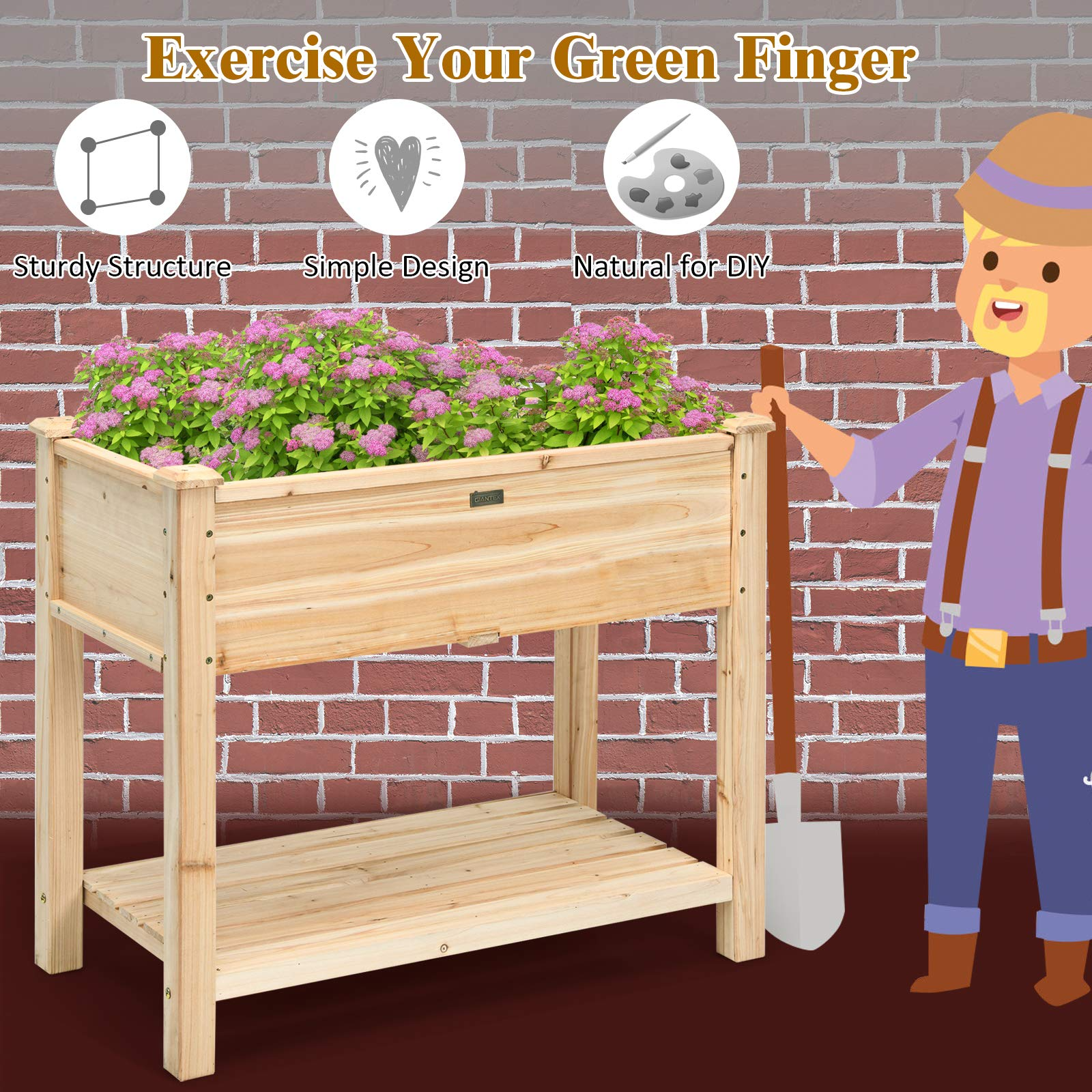 Outdoor Planter Box W/Shelf for Garden Patio Backyard 