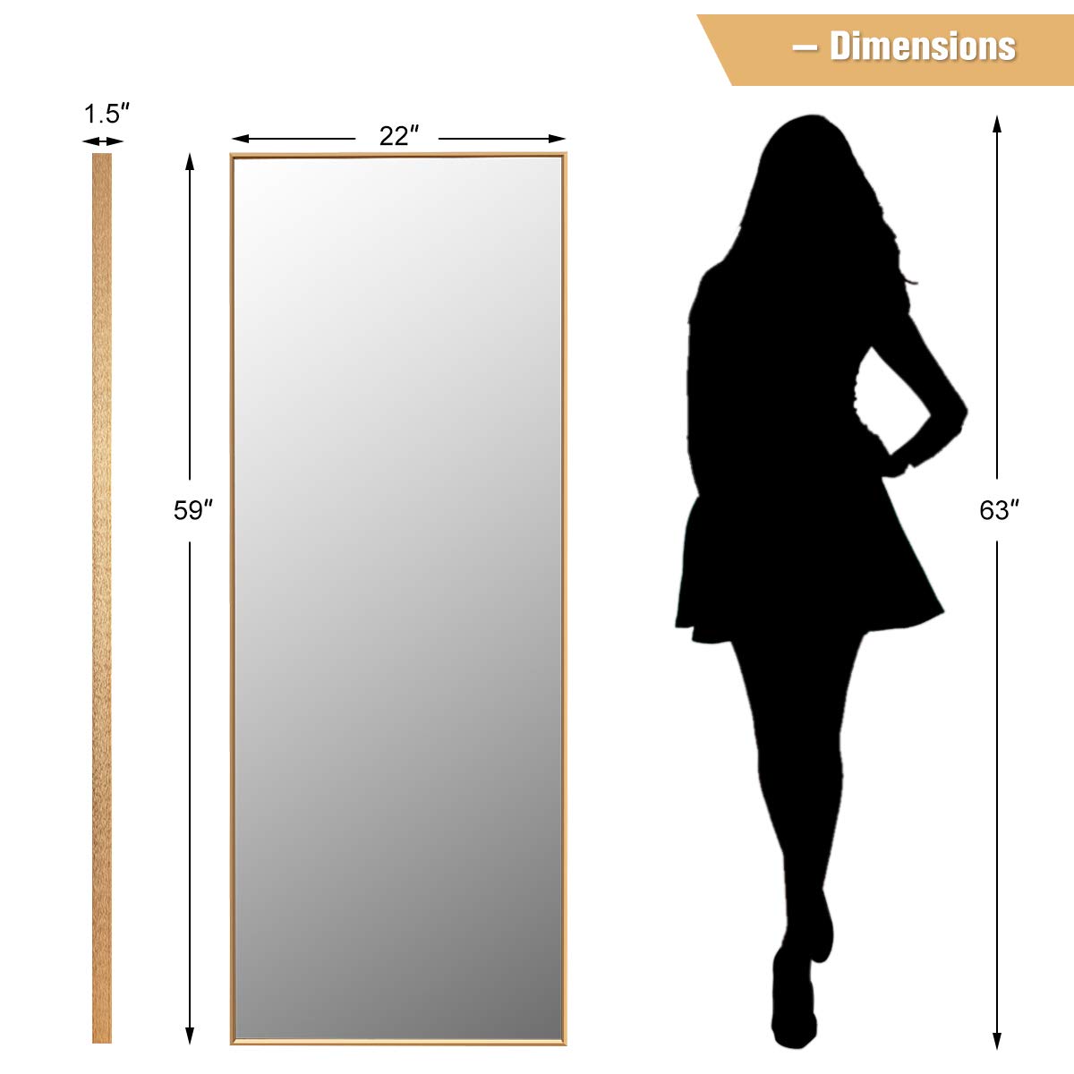 CHARMAID Full Length Mirror, 59inch x 22inch Large Rectangle Bedroom Mirror