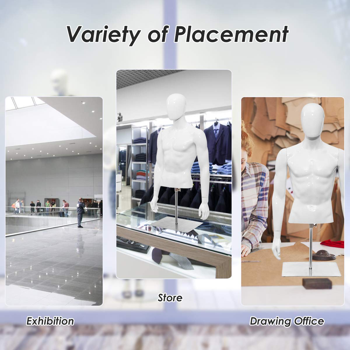 Giantex Male Mannequin Torso Adjustable Height Detachable Arms Dress Form Display w/Metal Stand, Bright White 