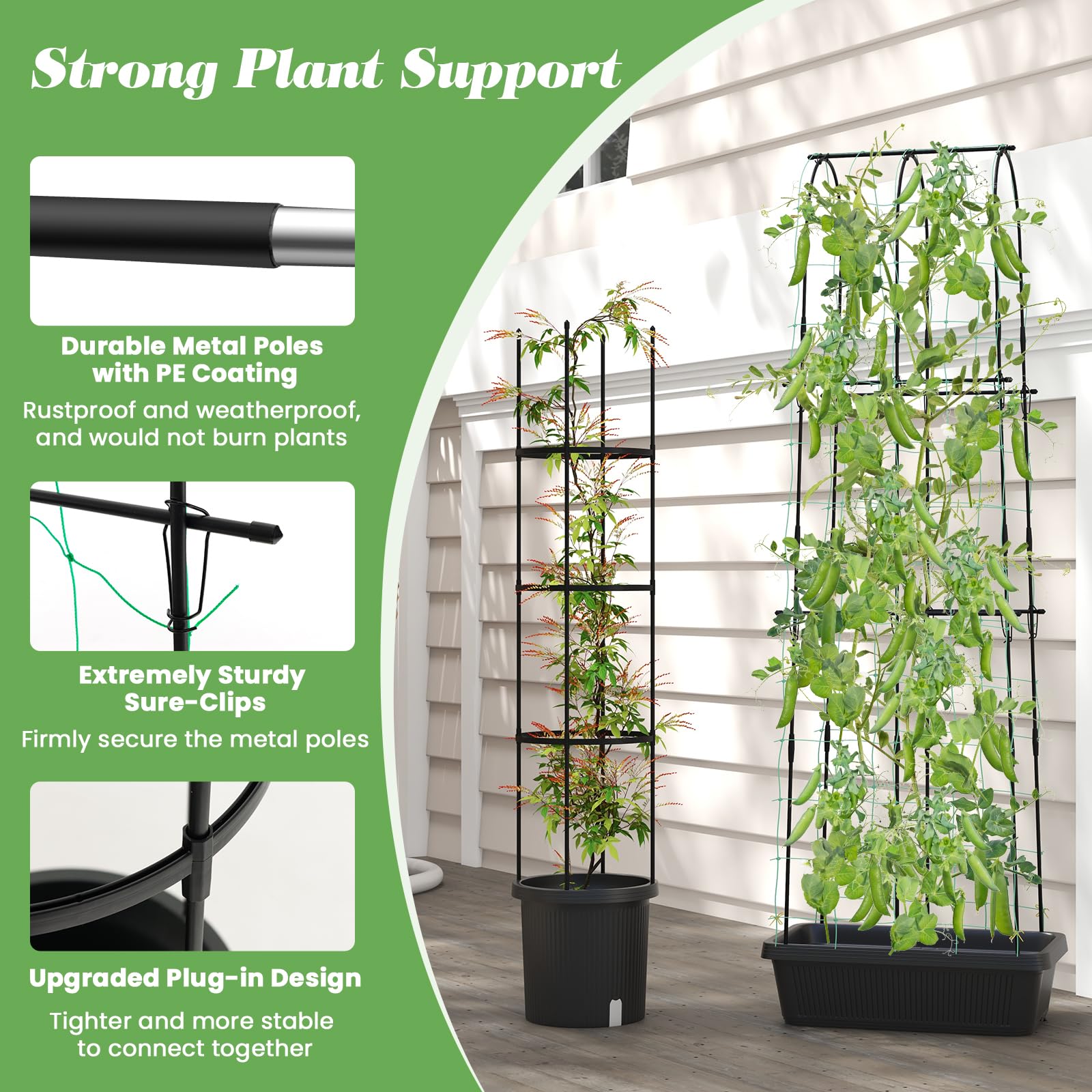Giantex Set of 2 Raised Garden Bed w/Trellis & Plant Cage, Planter Box w/ 71” Cucumber Trellis 
