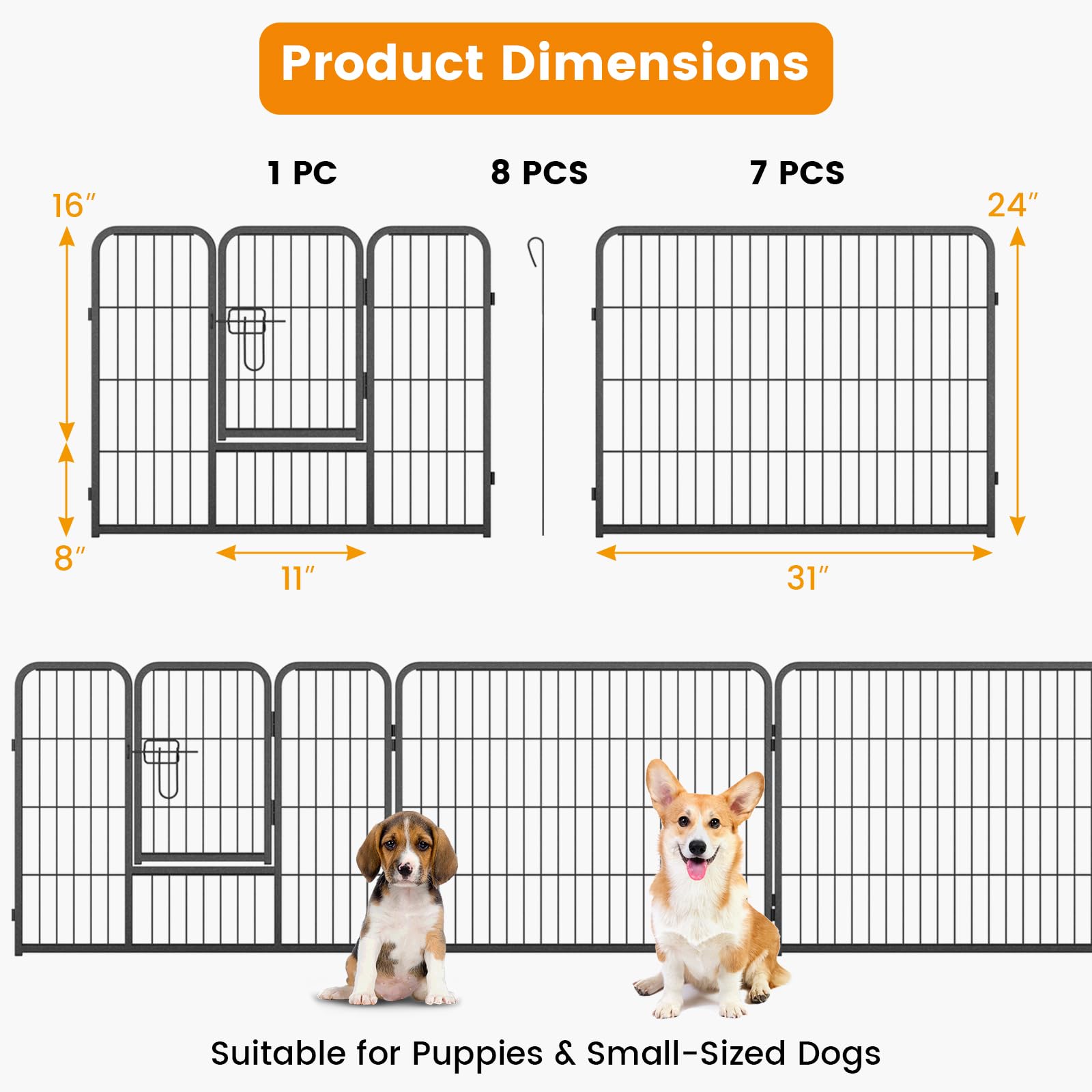 Giantex Dog Playpen Outdoor 24" H - 8/16 Panels Metal Pet Fence for Puppies Small Dogs, Portable Dog Fence for Yard Garden RV Camping 