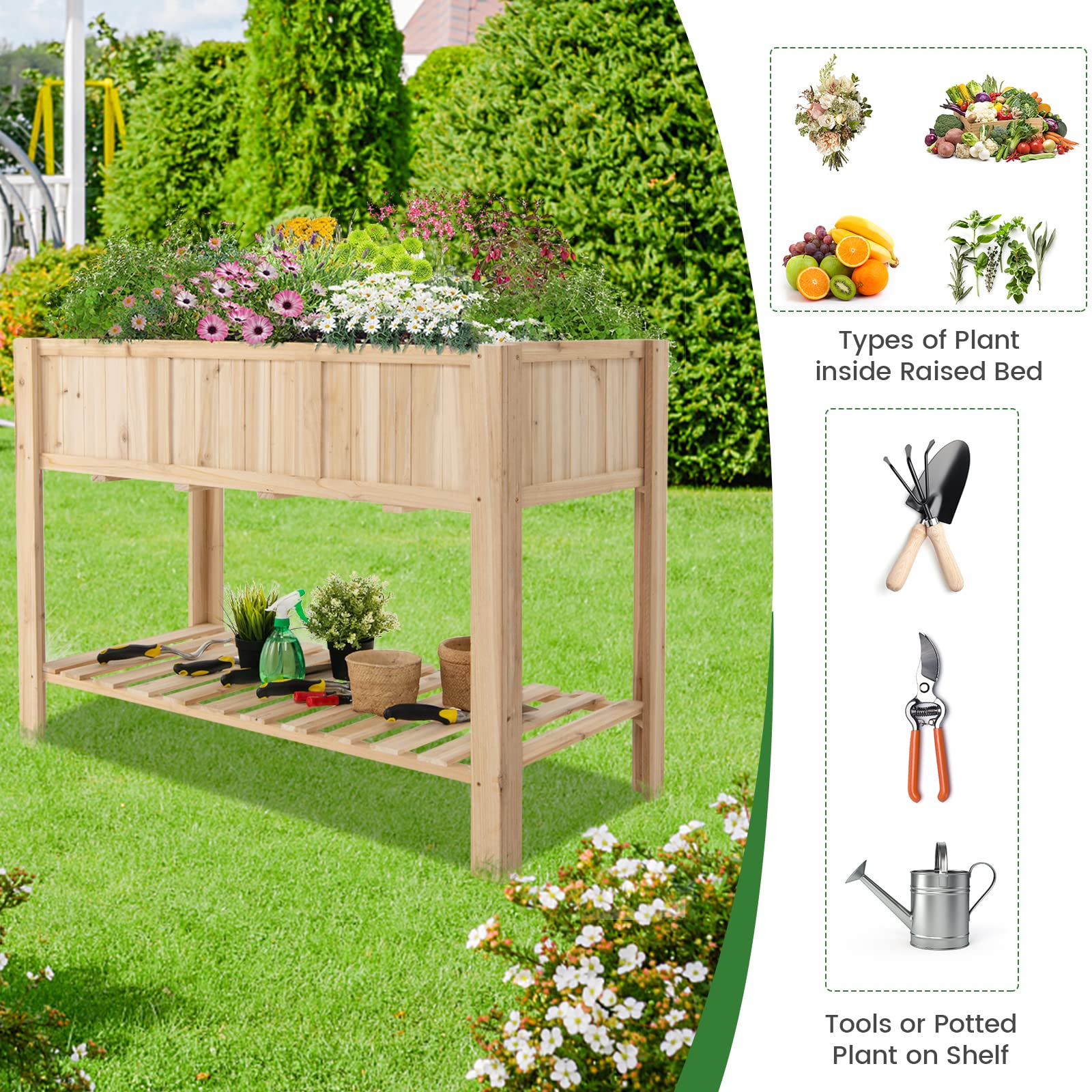 Giantex Raised Garden Bed, Wooden Planter, Black Liner 